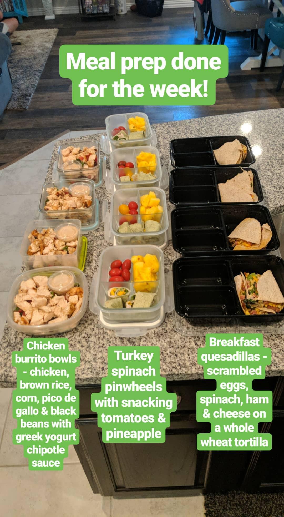 My first time doing a bigger meal prep. Breakfast, lunch and dinner