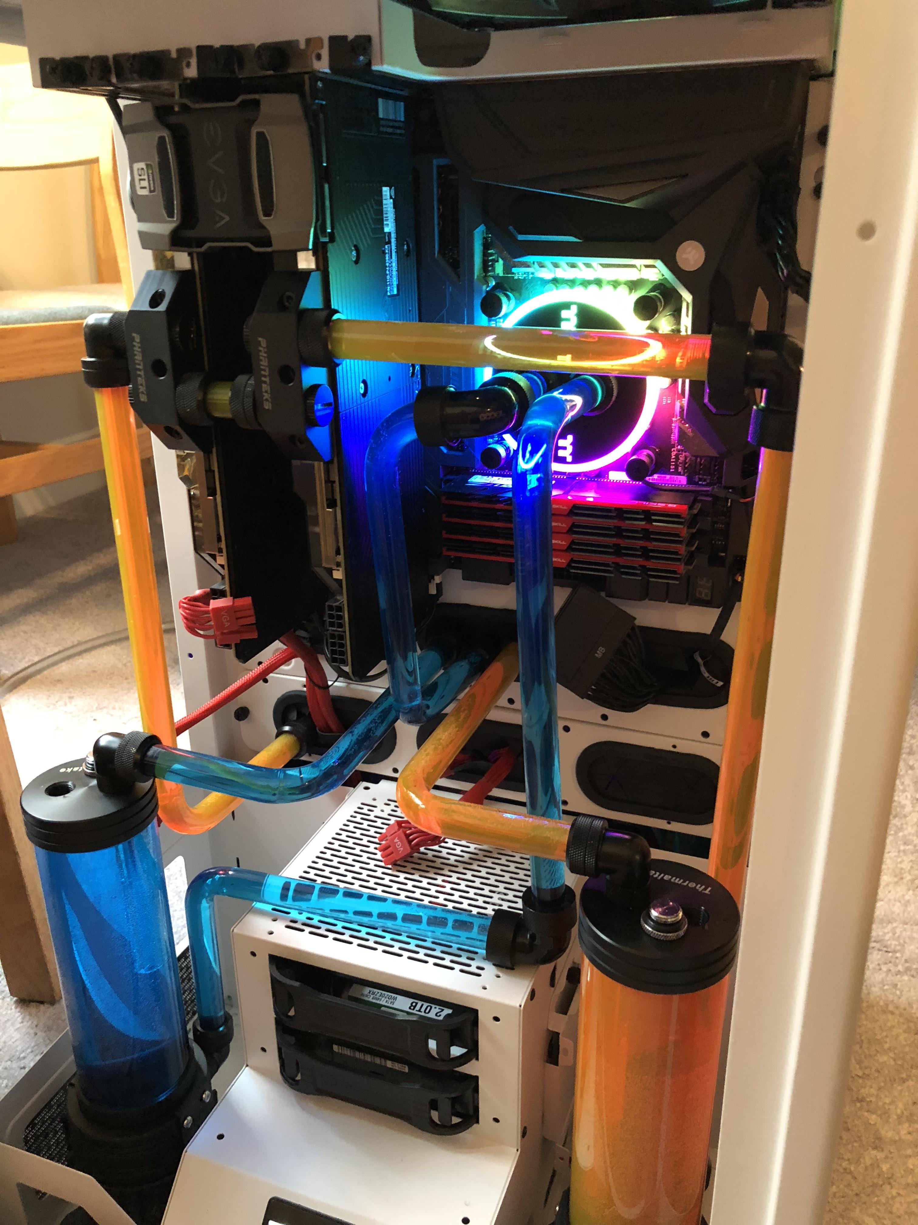 Was told to post this here. My first liquid cooled build. r/watercooling
