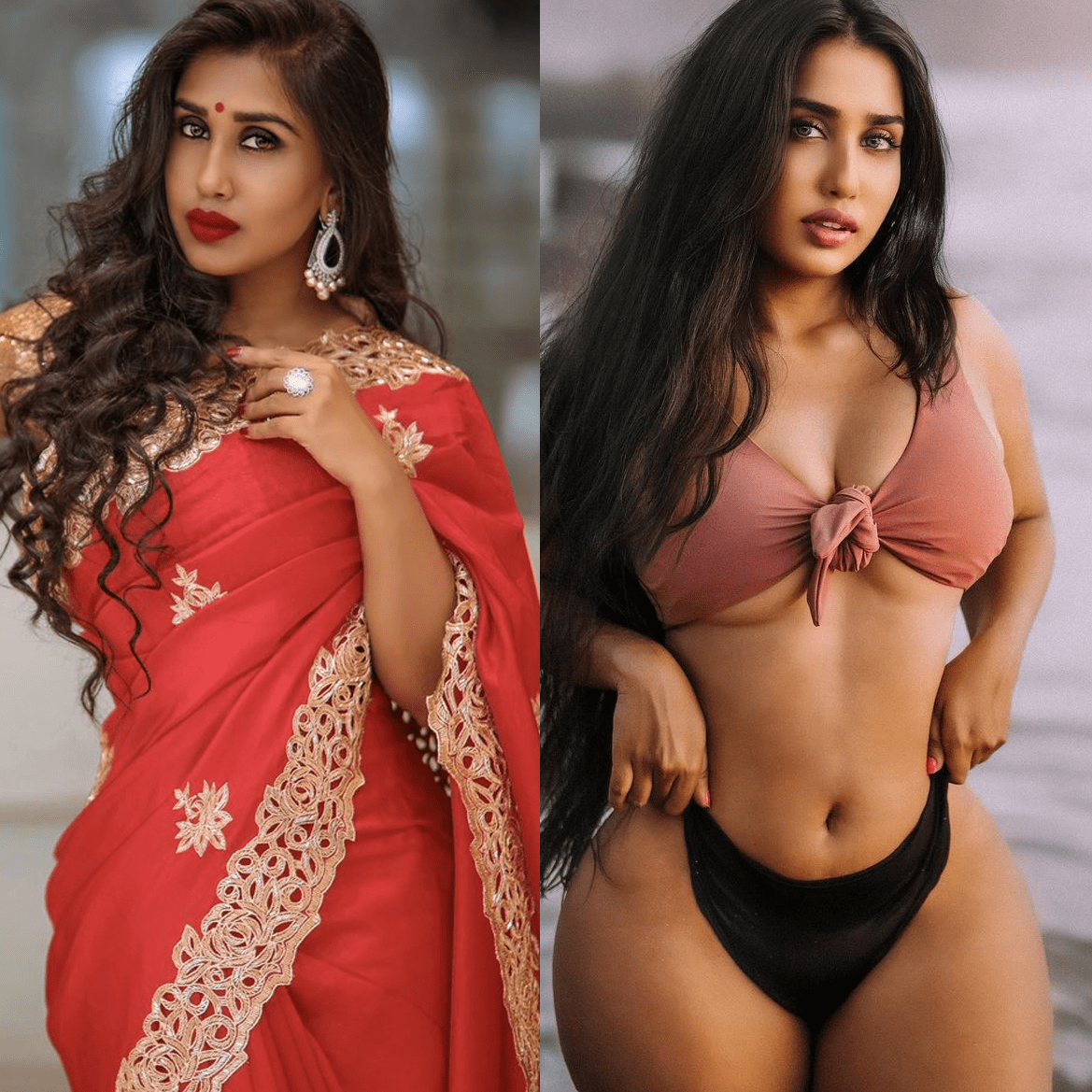 Scarlett Rose saree vs bikini Indian curvy model and winner of