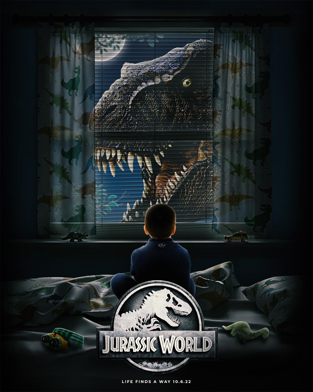 Jurassic World 3 ''There's a dinosaur in our backyard" movie poster I