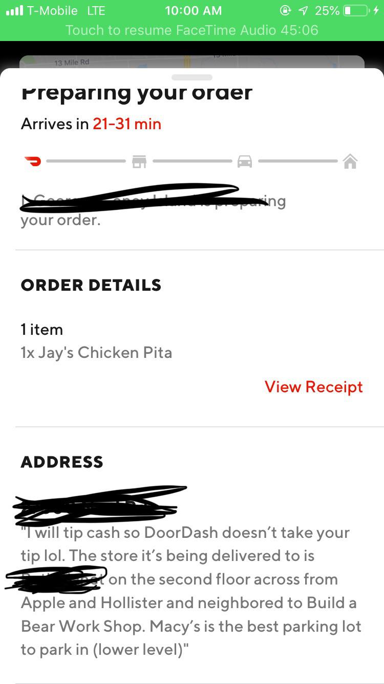 Once you are a dasher, your order instructions usually look like this