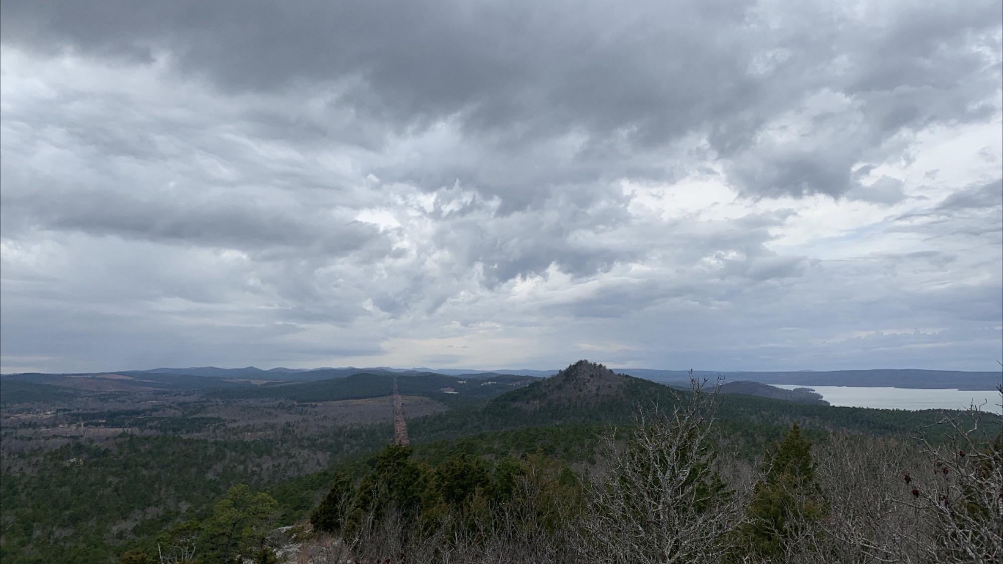Looking west toward the Ouachita Mountains with Lake Maumelle