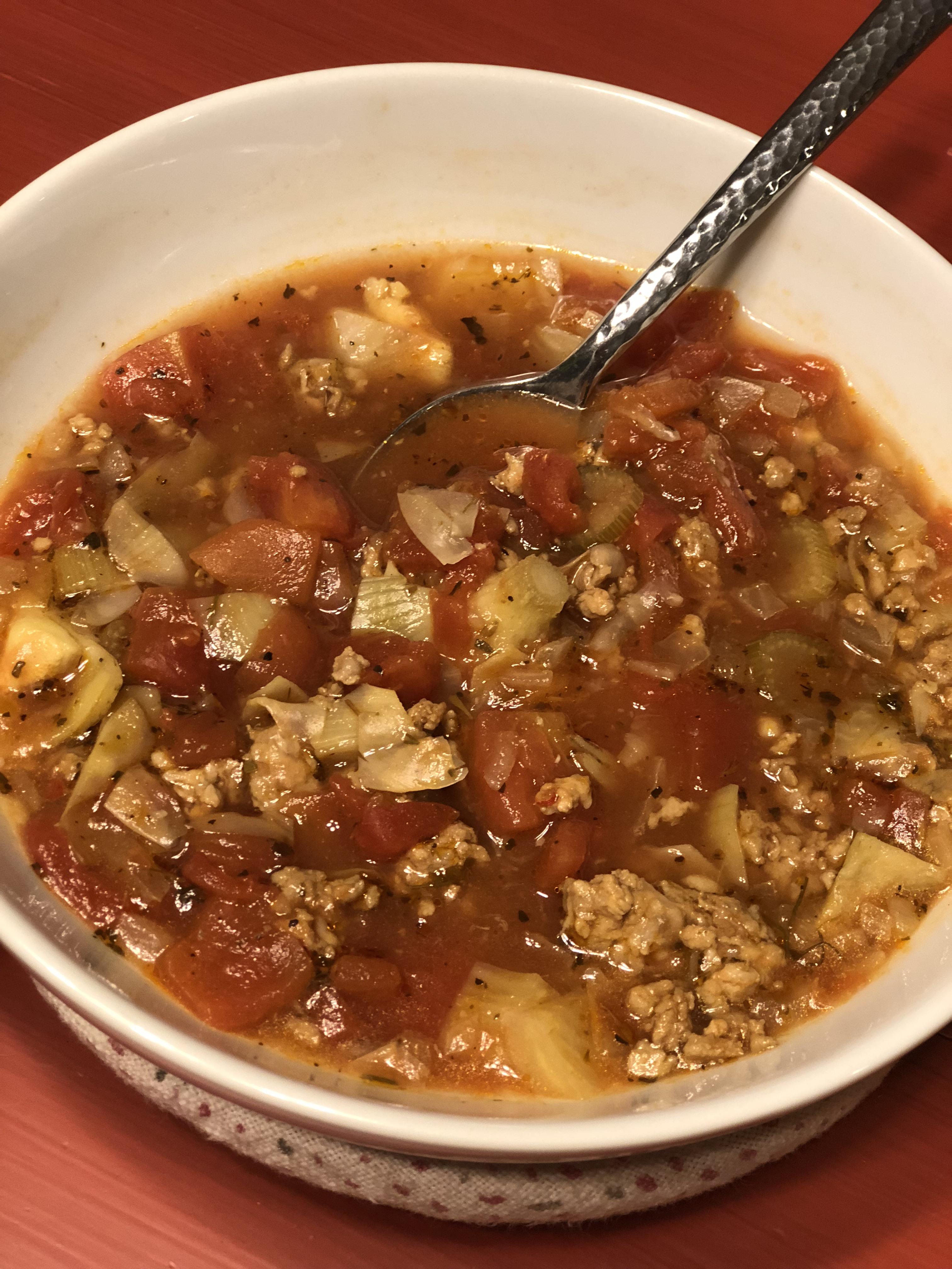 Tomato Artichoke Soup w/ Italian Sausage and Fennel 257 cal r