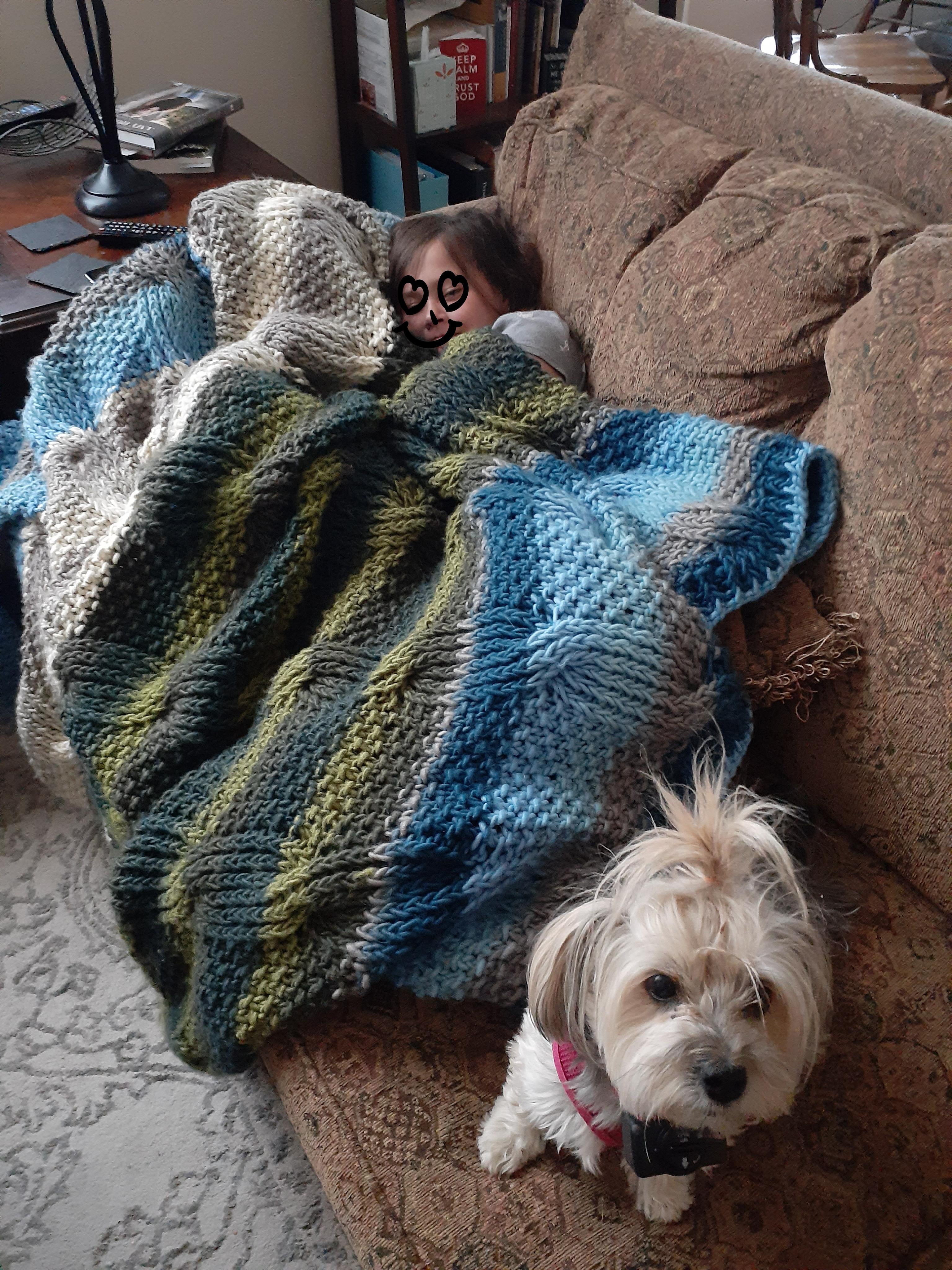 I finished this blanket made with Yarn Bee Turin yarn which was such an