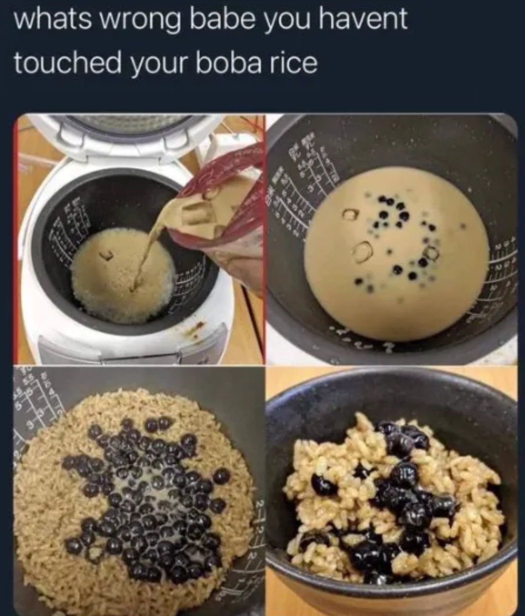 I hereby challenge TwoSet to make Boba Rice in next video [source