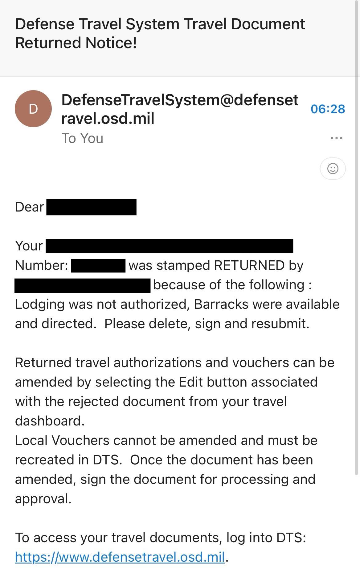 DTS voucher returned. How can this be resolved? r/armyreserve