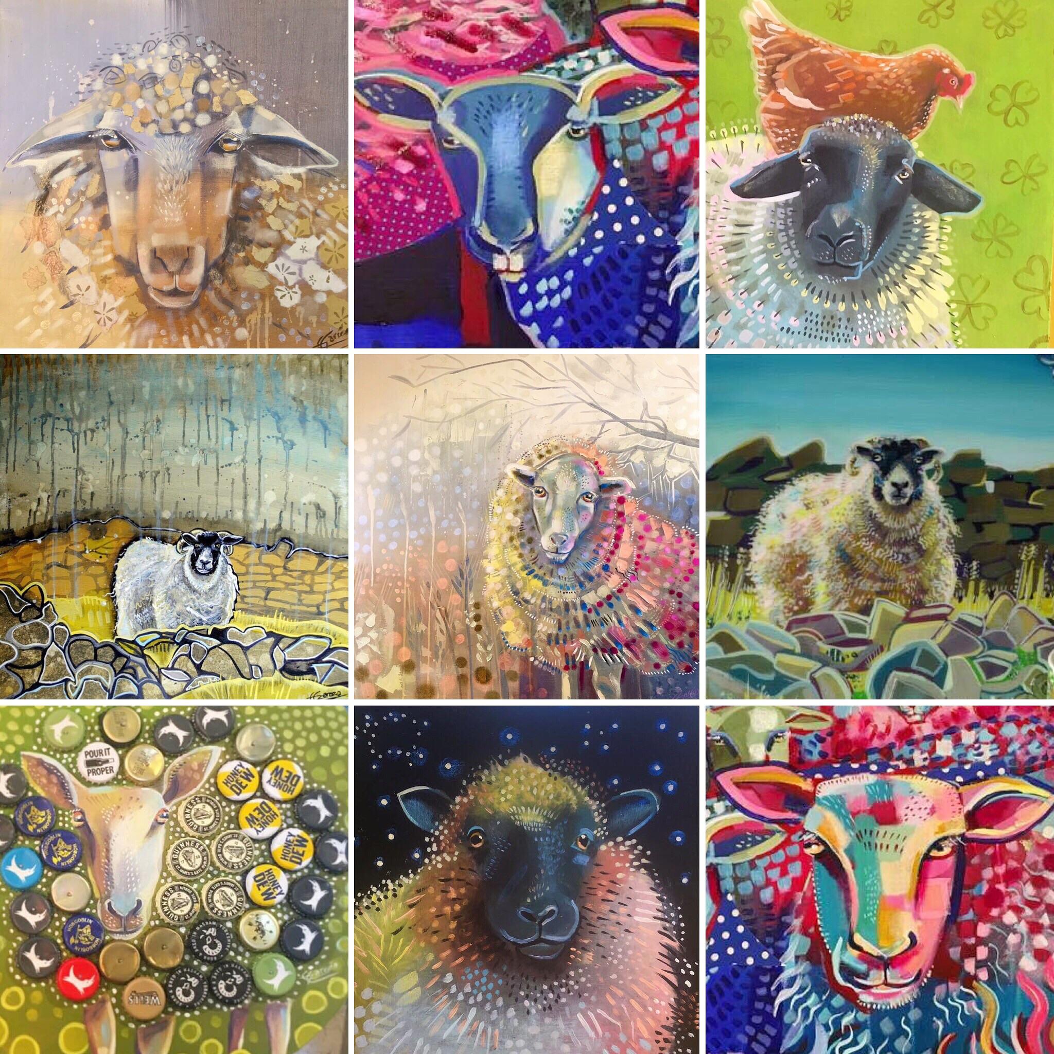 Collection of my sheep paintings, acrylic on canvas r/Art