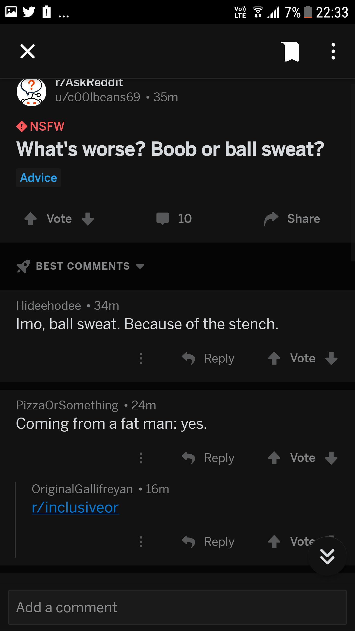 Boob or ball sweat r/InclusiveOr