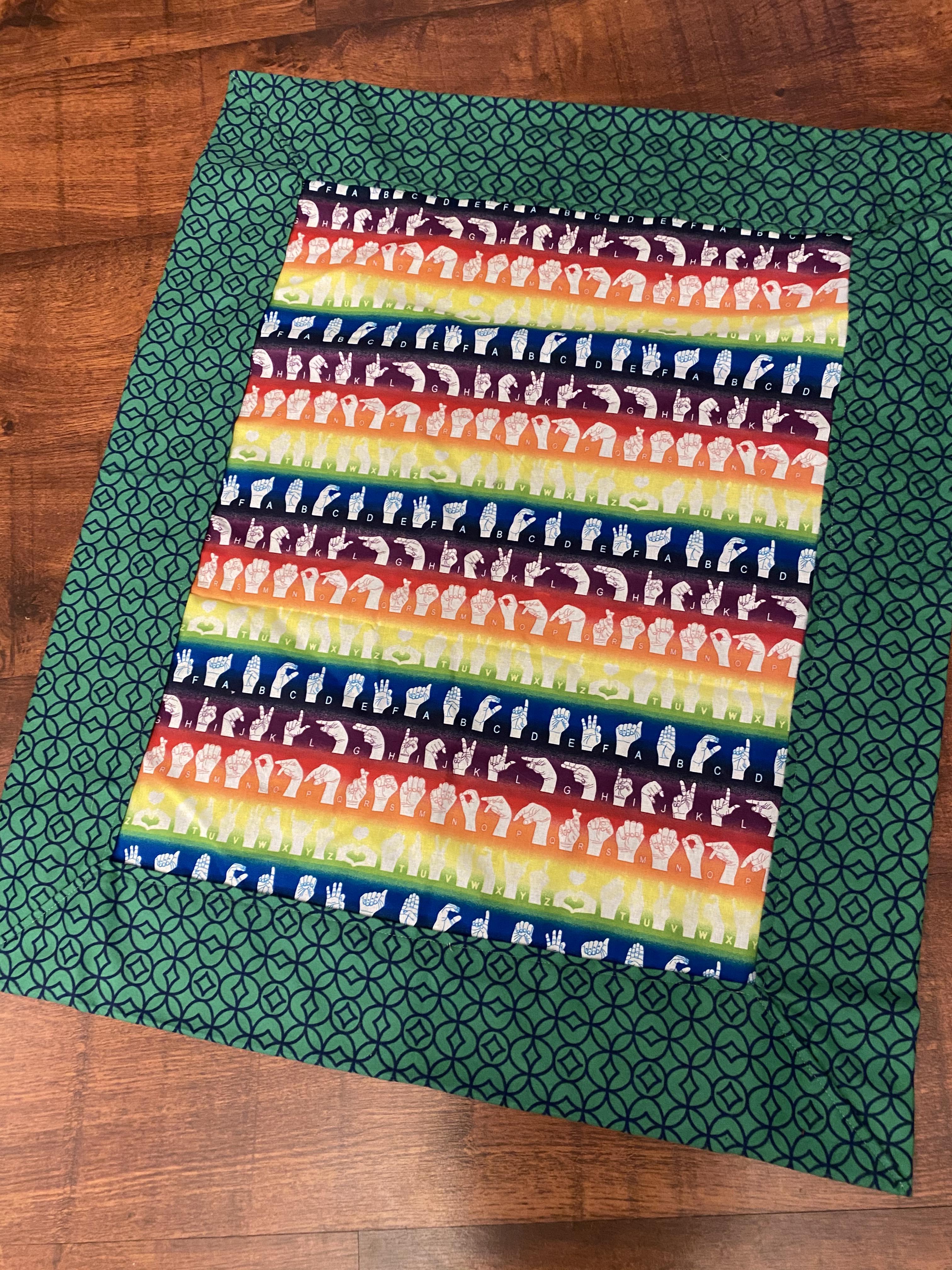 Basic self binding lap blanket for a friend to use as needed when using