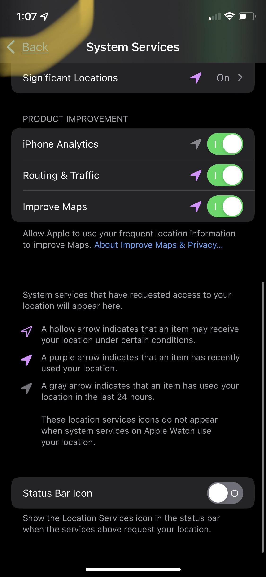 How to remove location icon? I already turned off the status bar icon