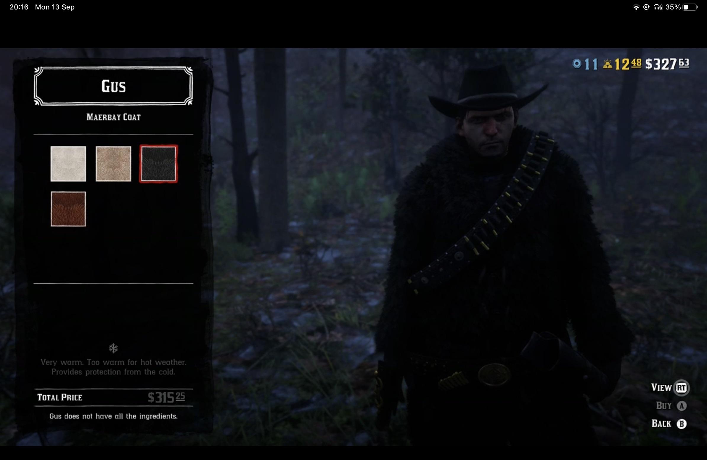 I sold a bear pelt to Gus, hoping to get a coat, but now it says he