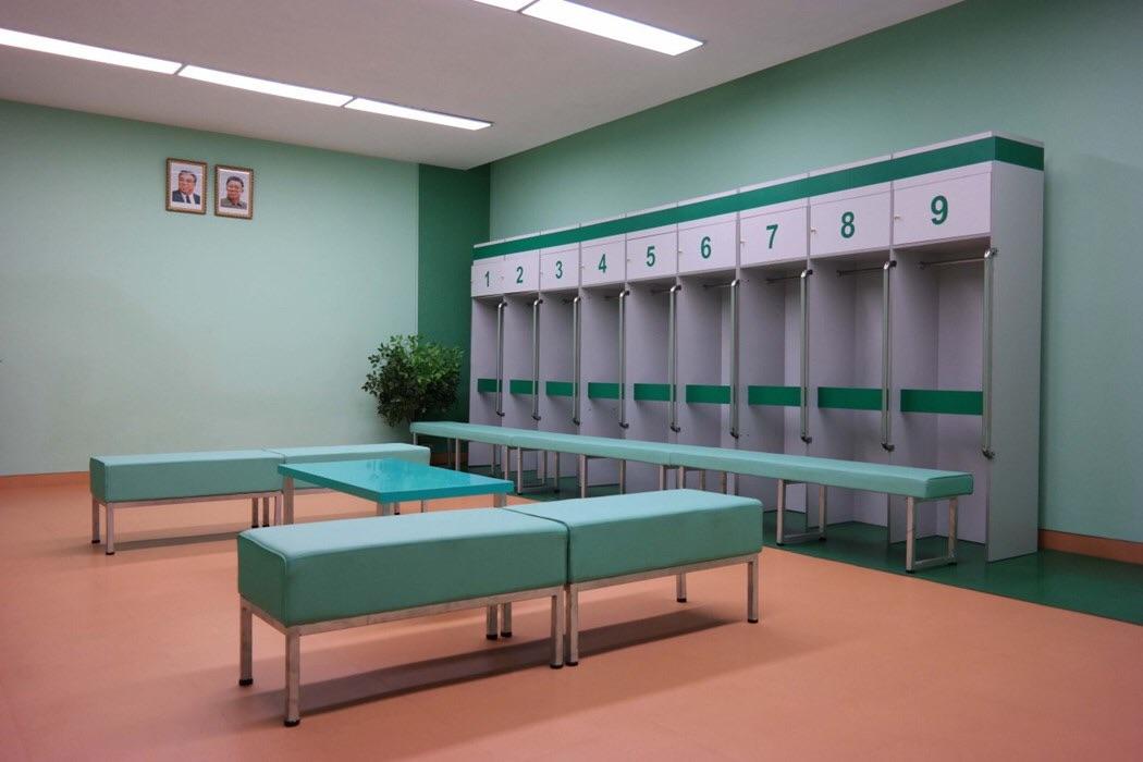 This locker room (?) form North Korea. r/AccidentalWesAnderson
