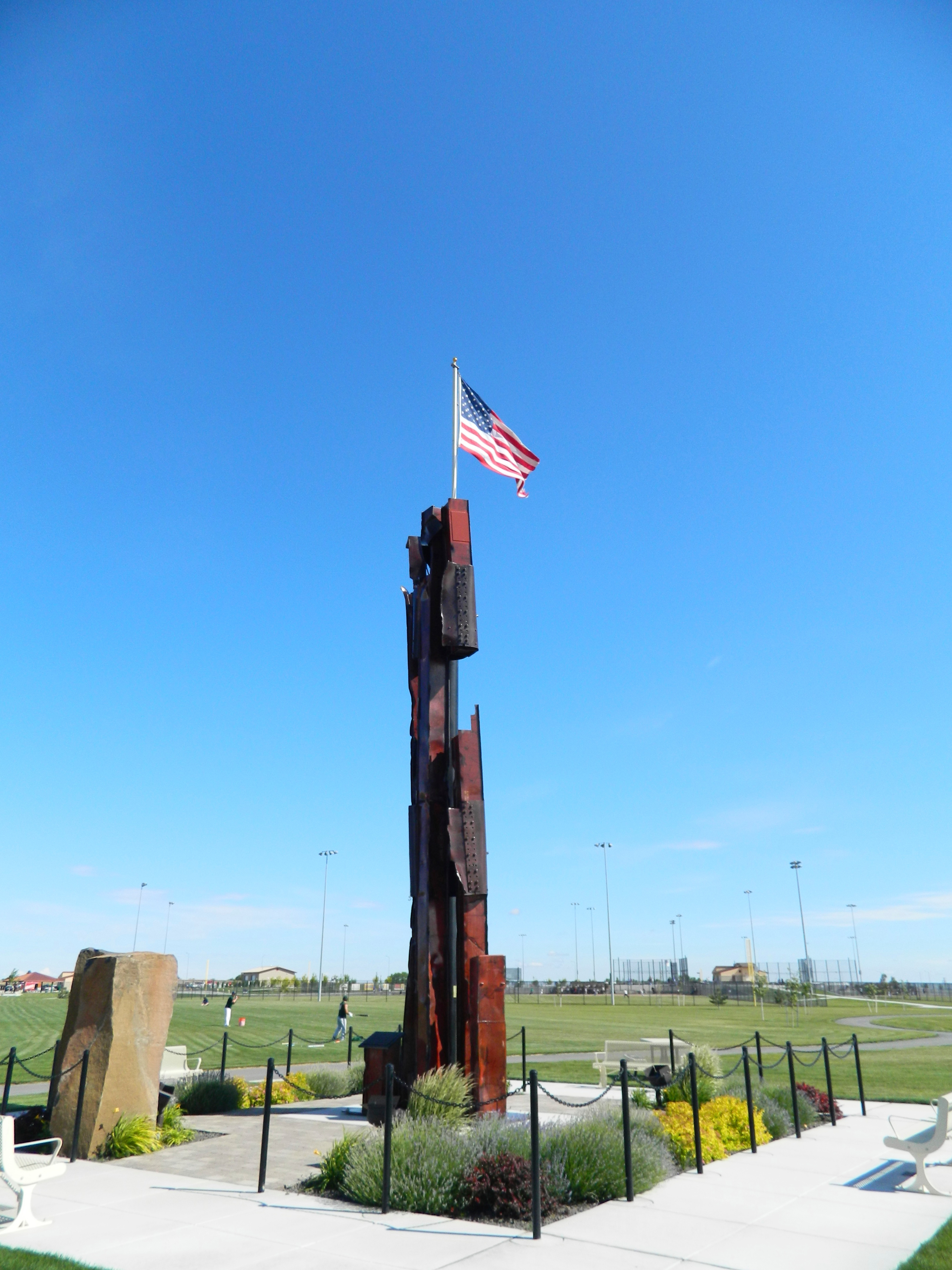 A 9/11 memorial located in Kennewick, WA with a actual piece of rubble, one of few in existence