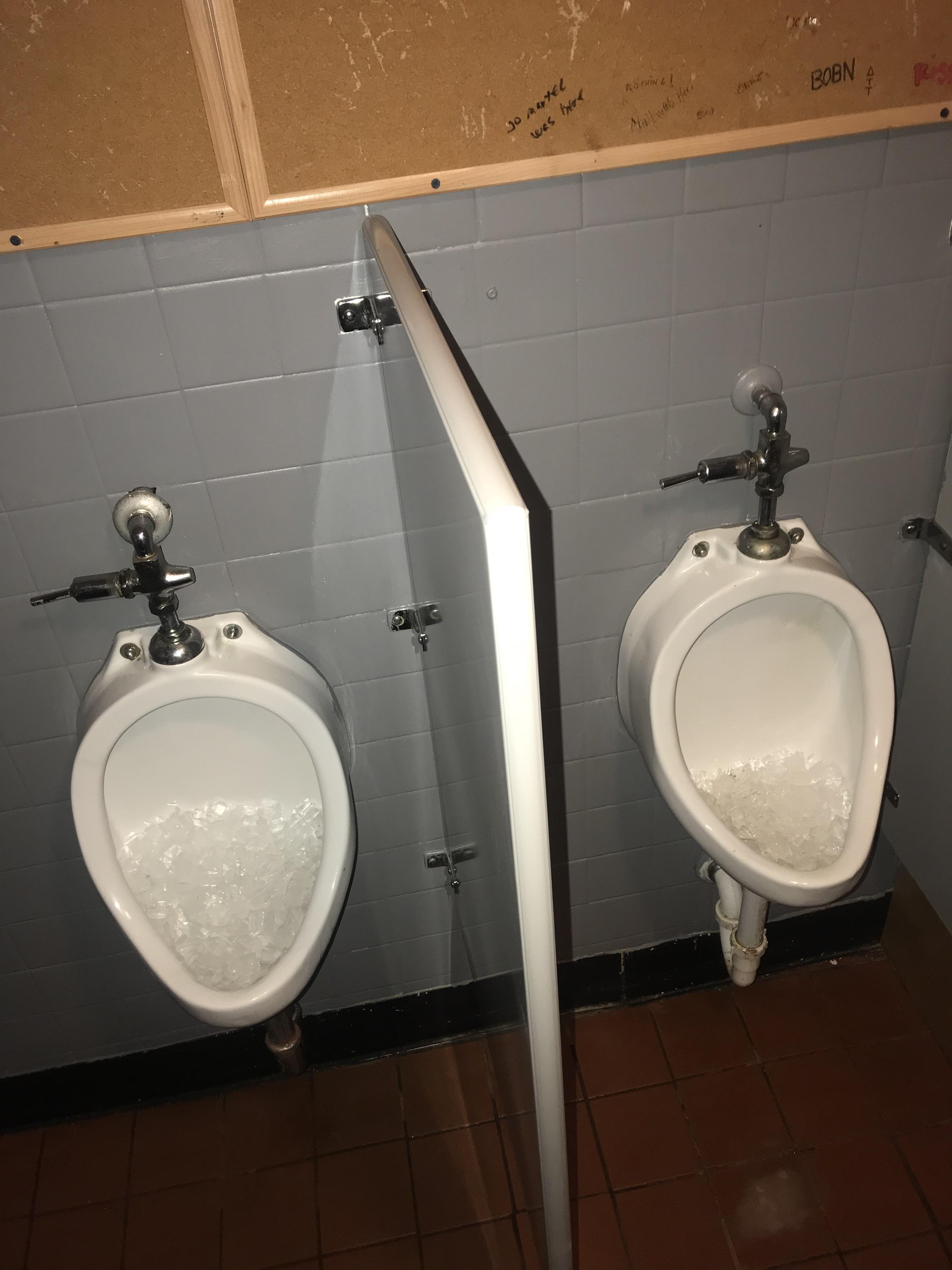 This pub puts ice in the urinals so people don’t flush them all night