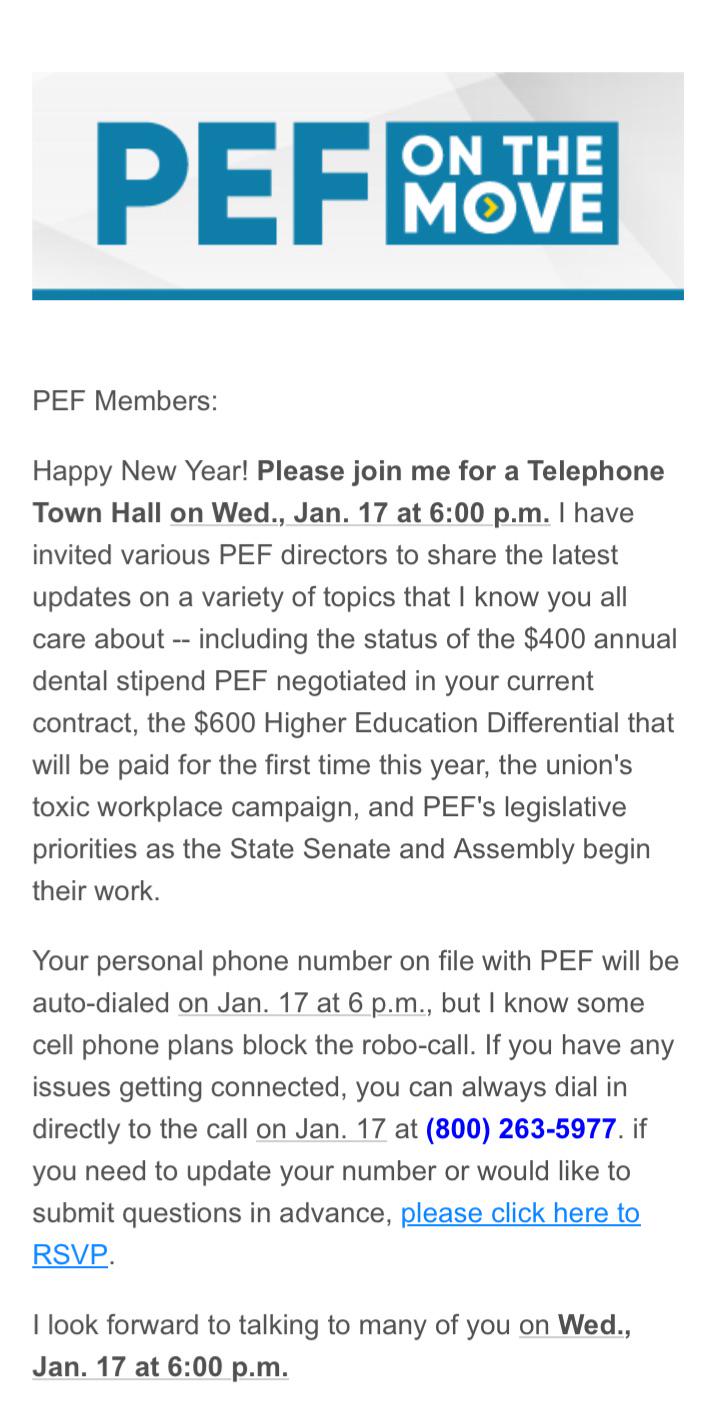 PEF town hall next week the dental stipend and 600 higher education