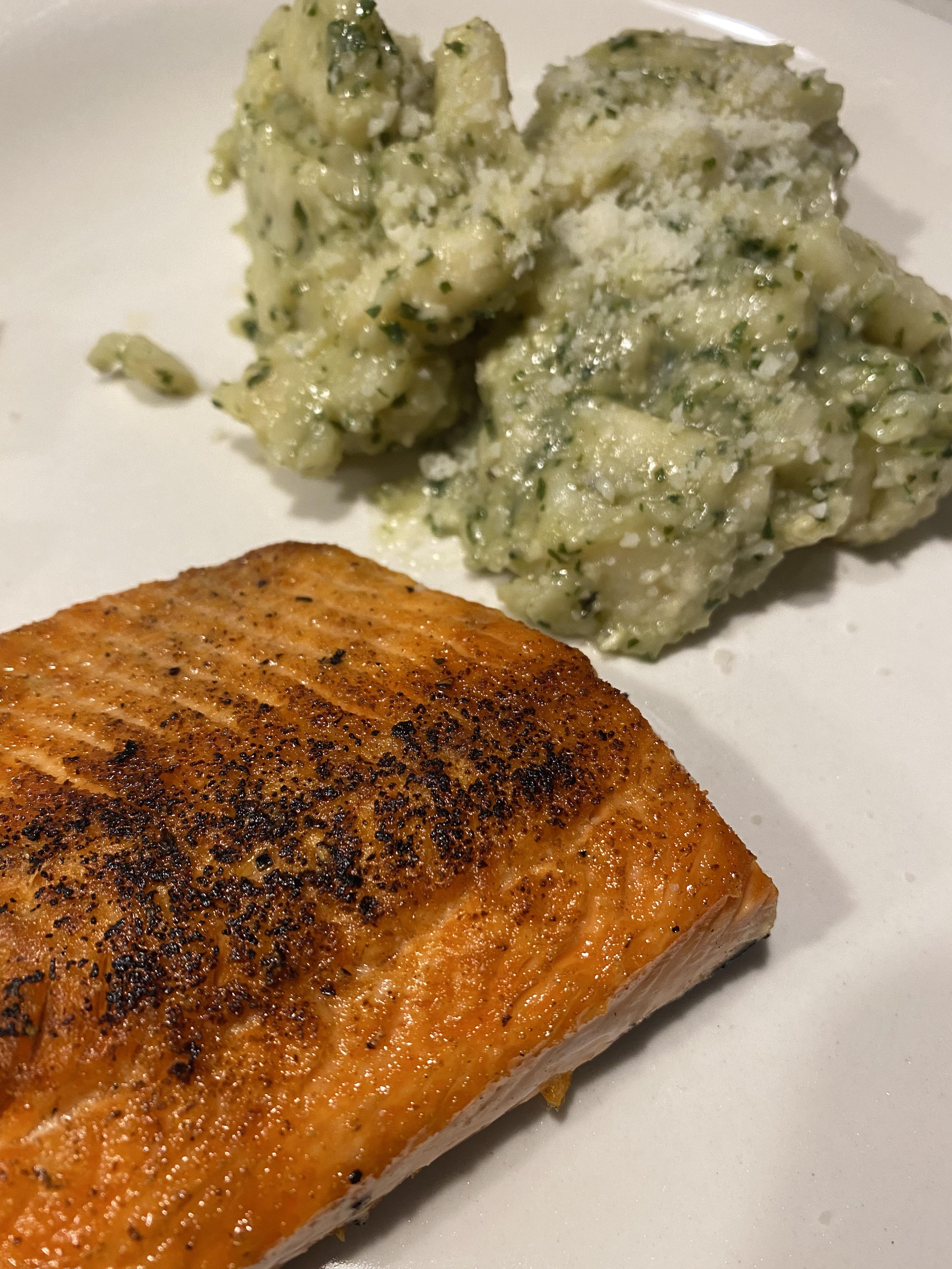 salmon with pesto gnocchi r/tonightsdinner