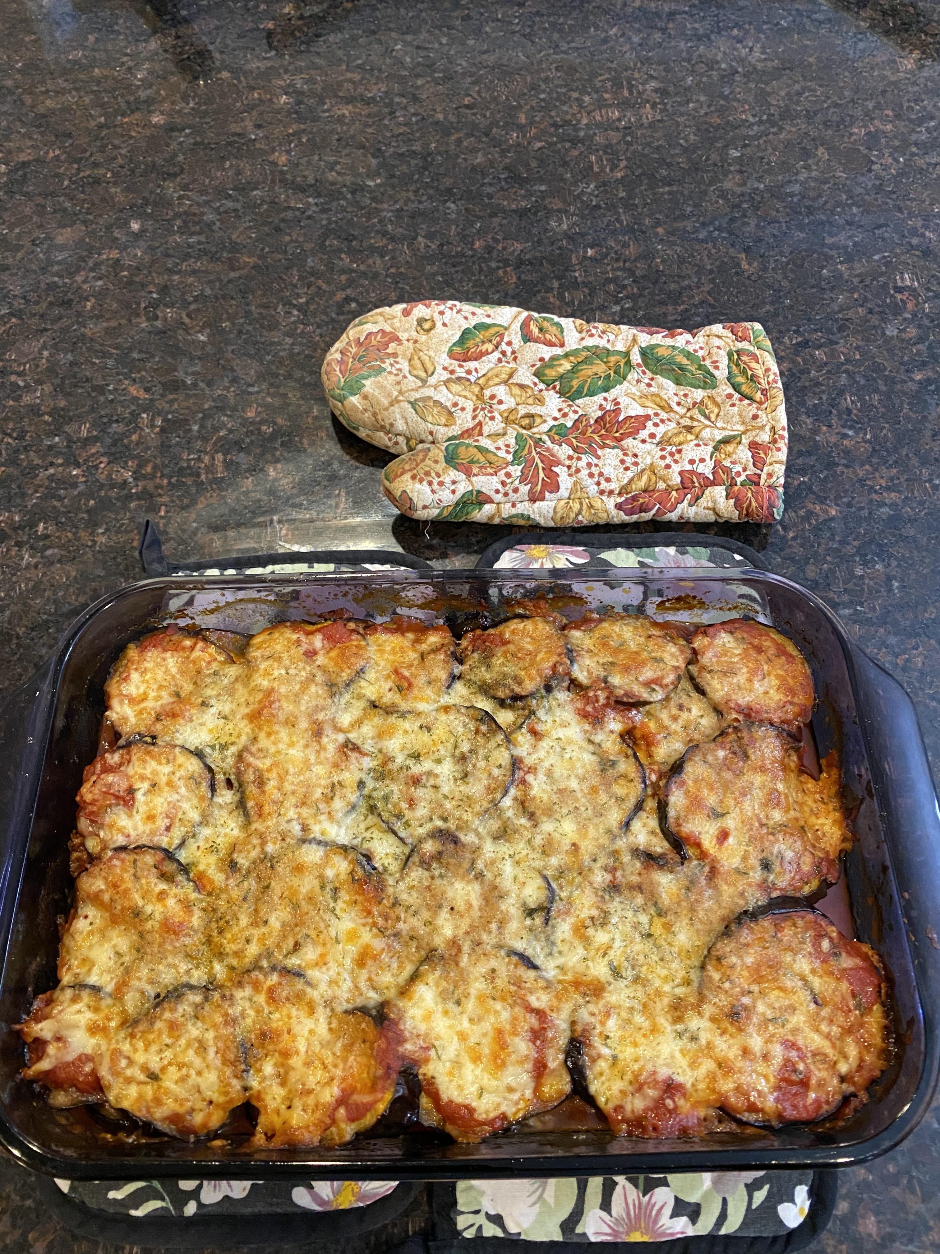 503 calories for 1/4 of this PAN of eggplant parm and basically only 3