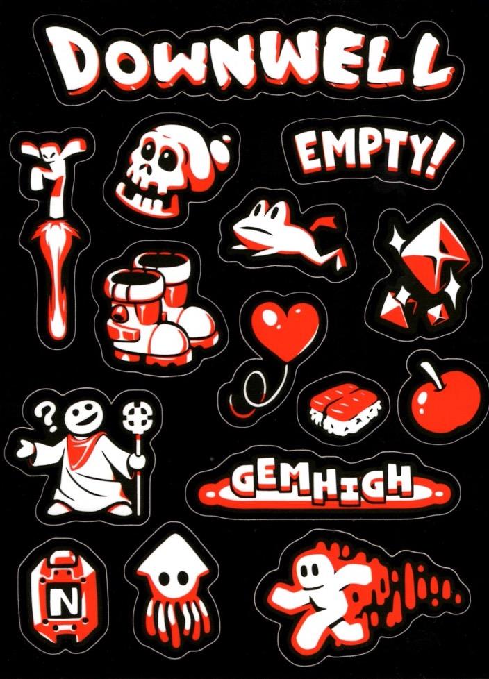 Scan of the Fangamer merch stickers r/Downwell