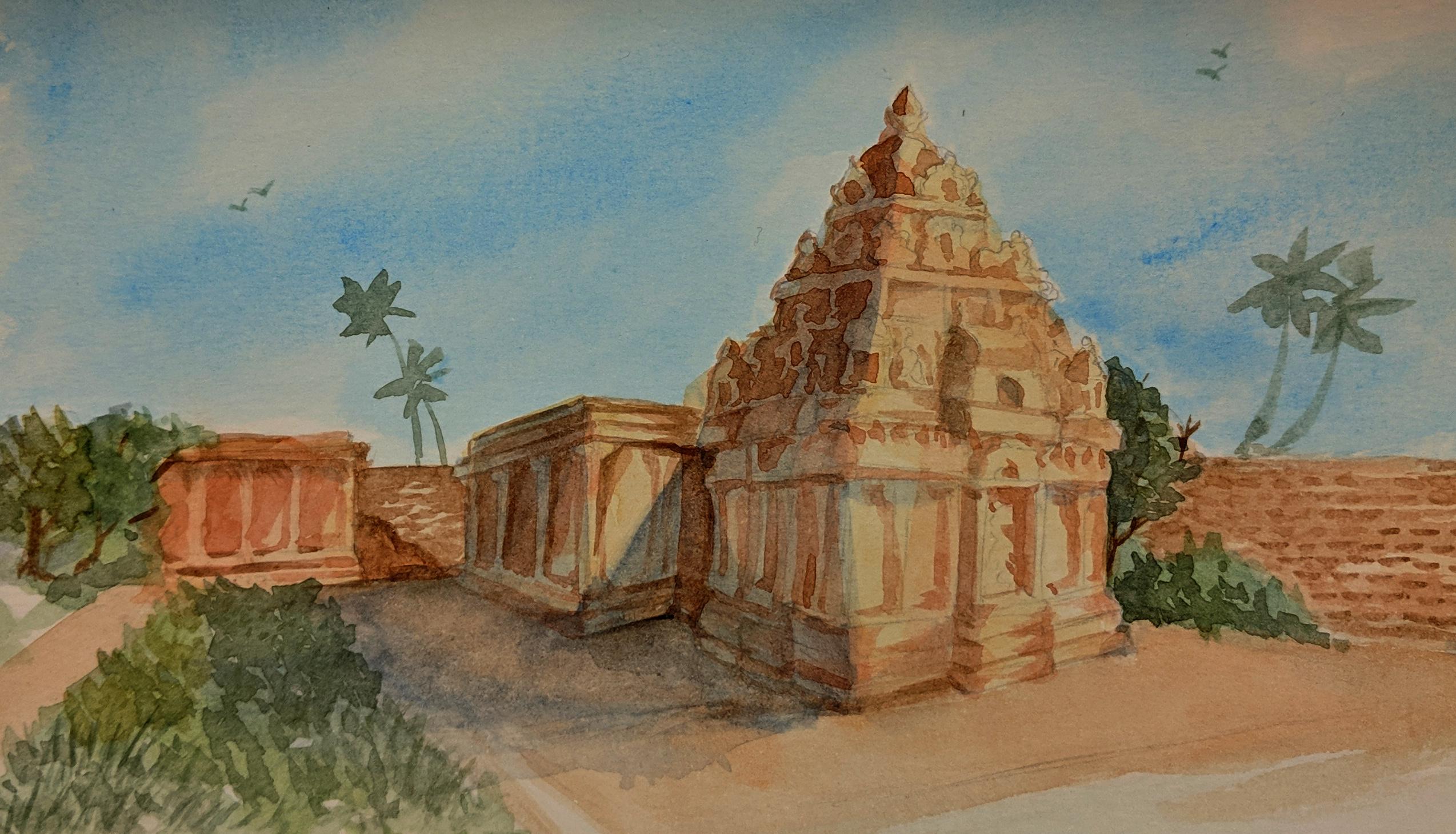 Tried painting a South Indian temple CC r/Watercolor