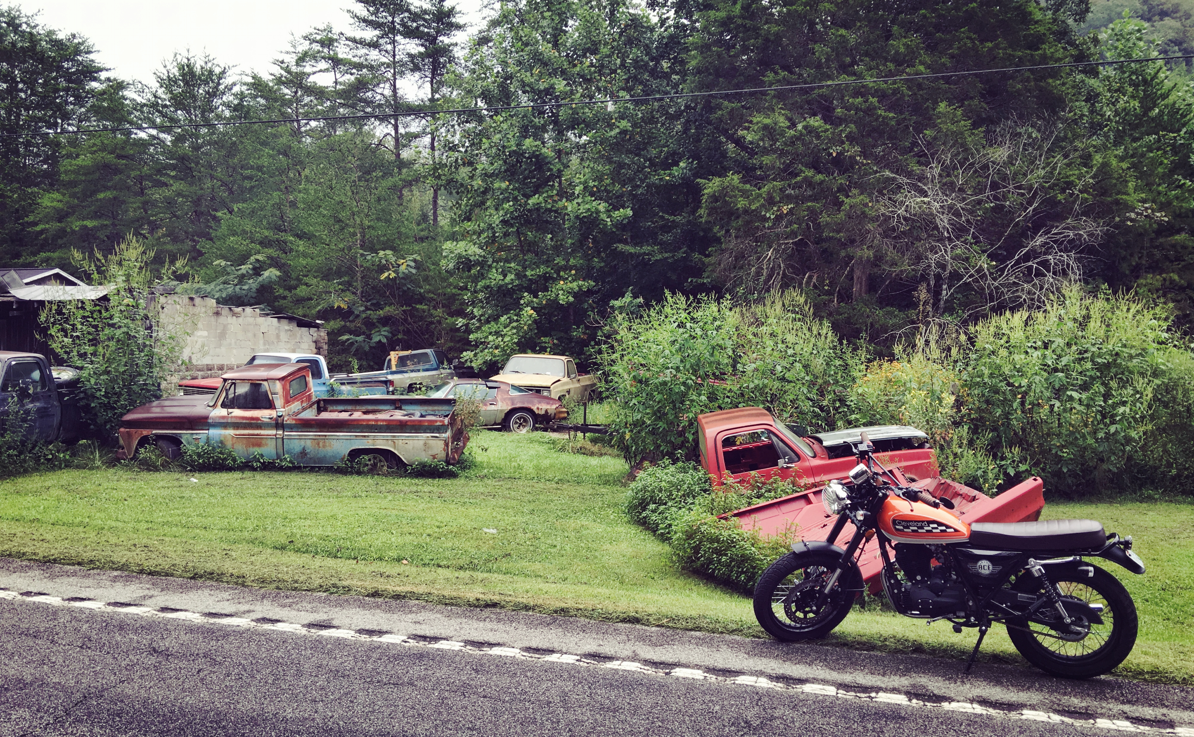 Classic cars and trucks on the side of the road in Tennessee r