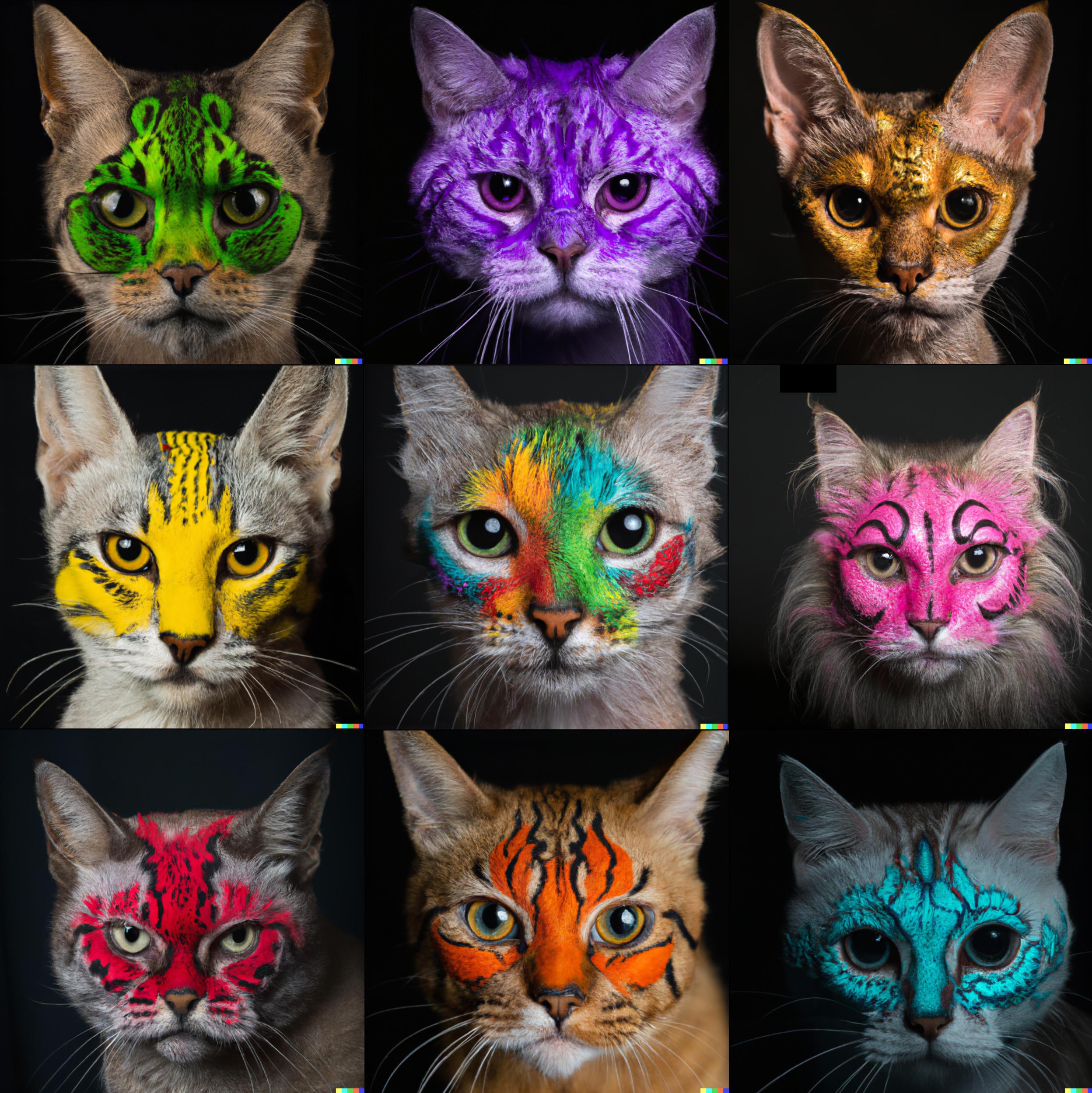 cats with intricate face paint dalle2