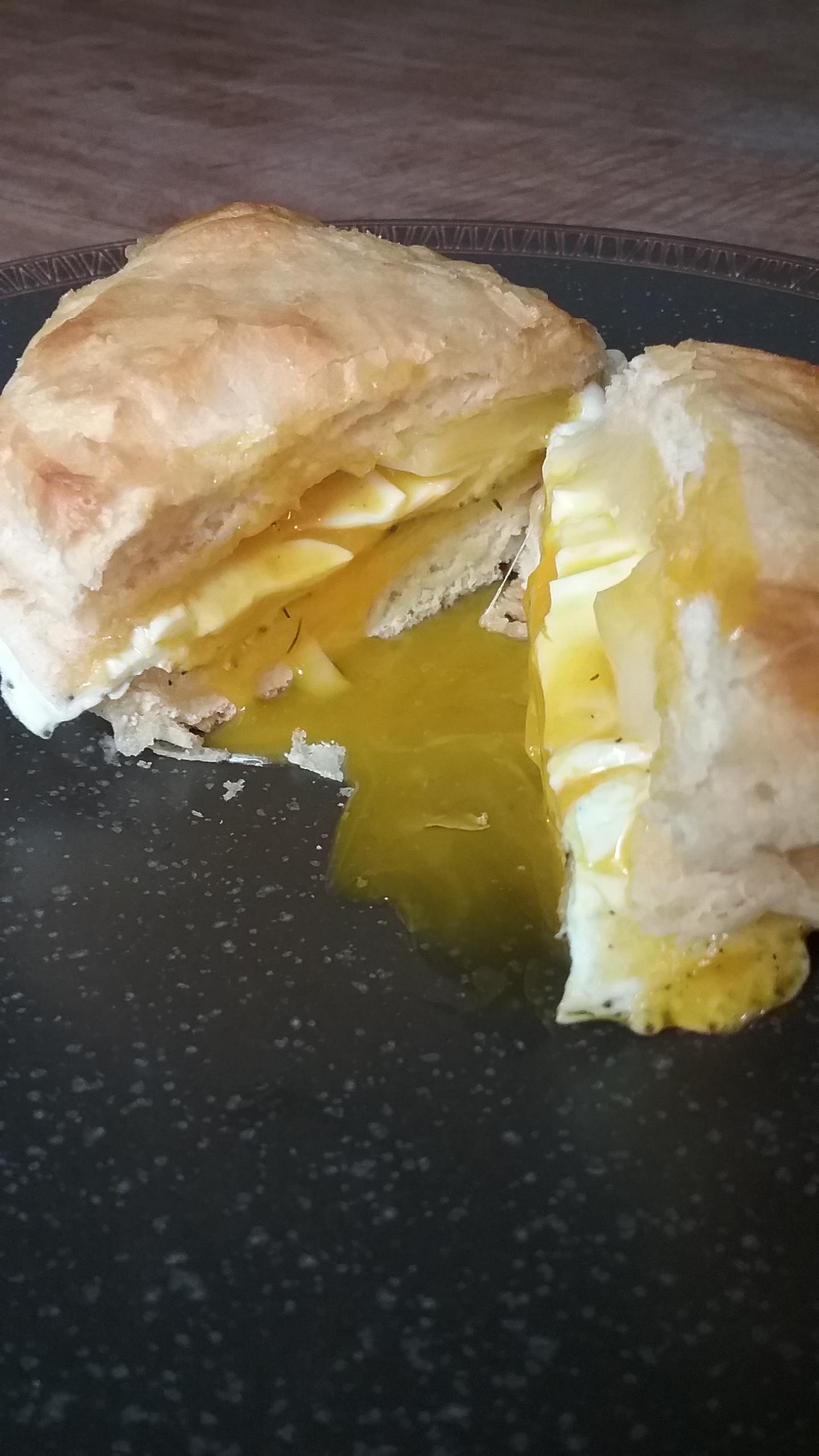 [Homemade] Honey butter biscuit egg sandwich with farmers cheese. r/food