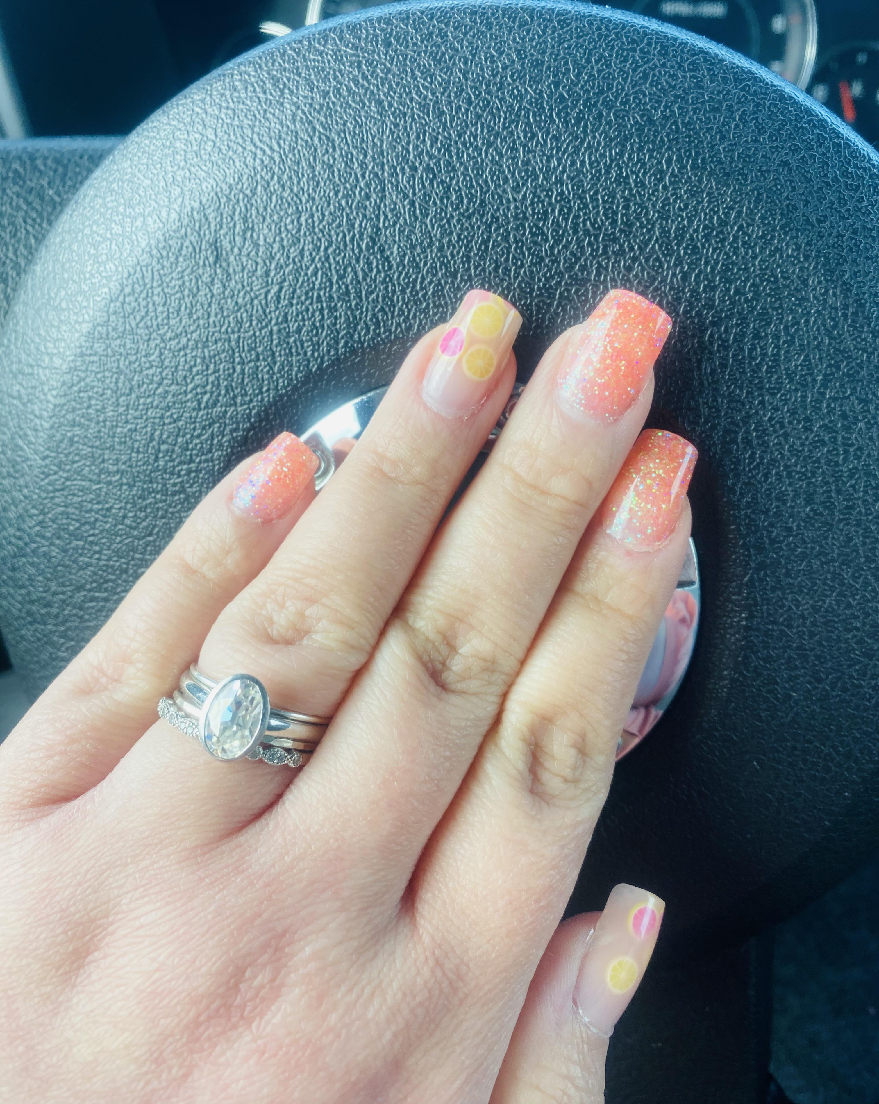 “Pink Lemonade Nails”. My second time using poly gel. Definitely not