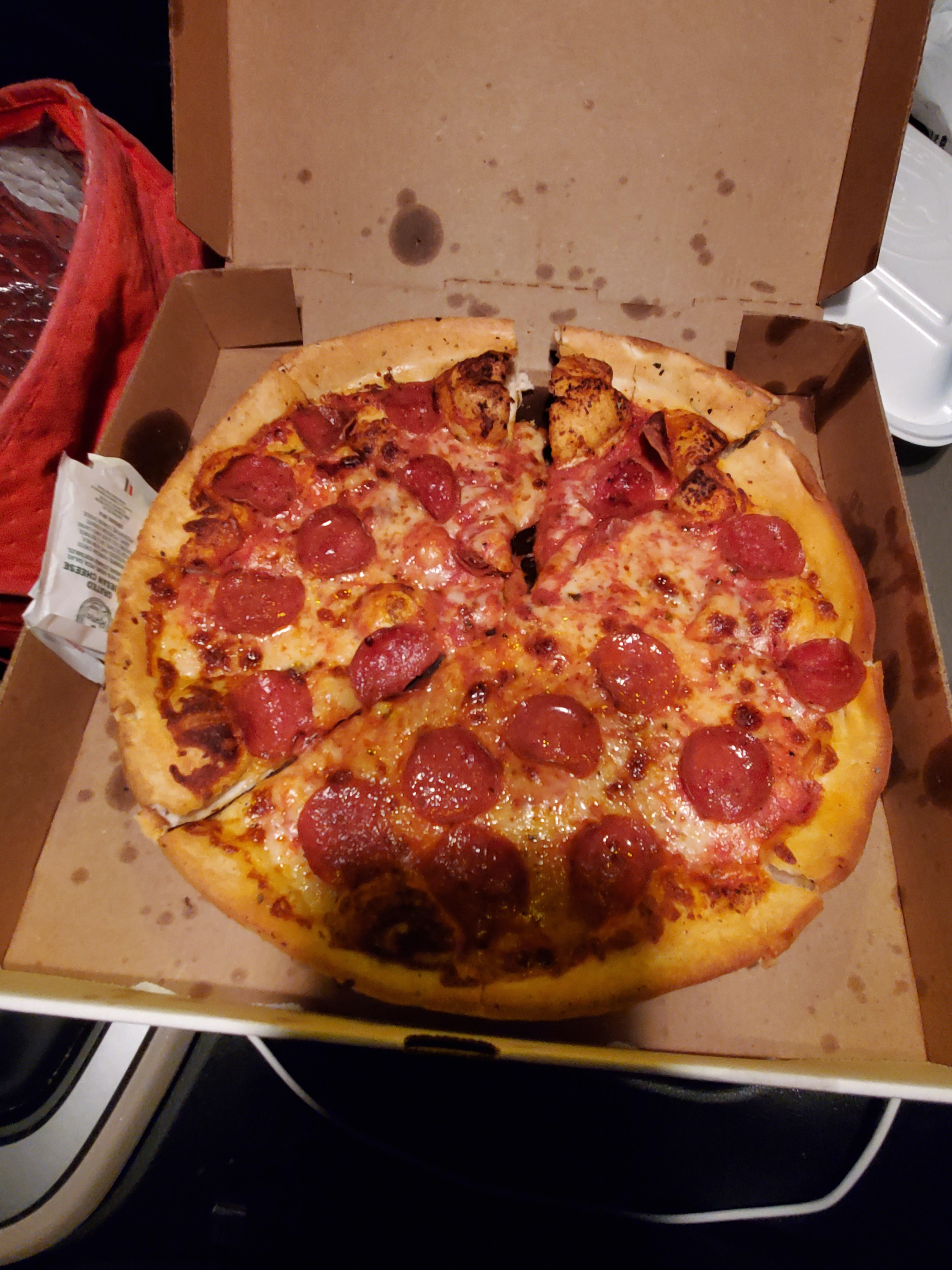 Scored a pizza because some drunk customers who live in Norman wanted