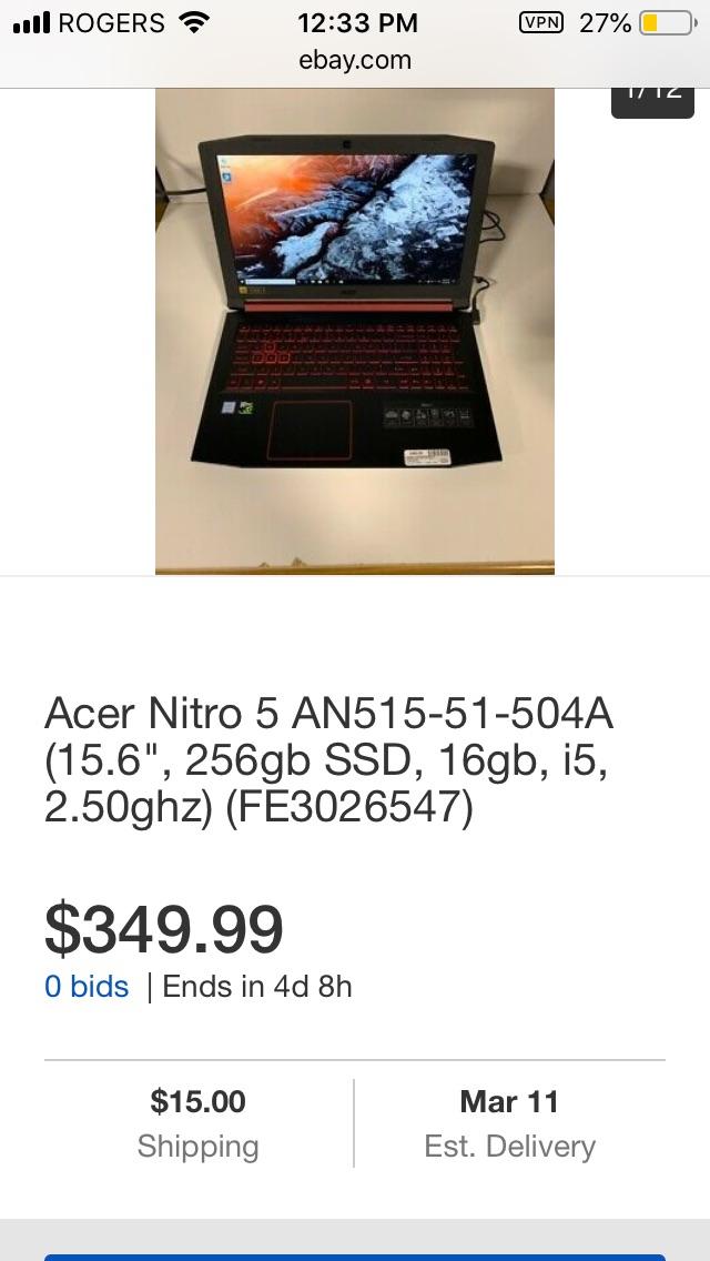 349 Canadian for this laptop used Gtx 1050ti , i5 7th gen , 16gb ddr4