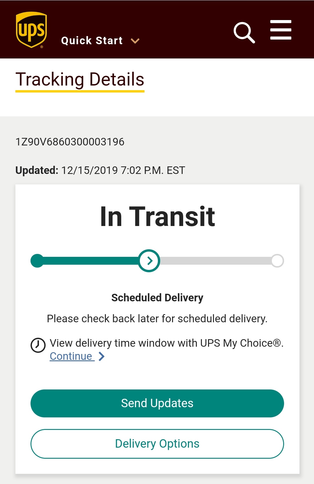 At first it said projected delivery on Monday, by the end of the day