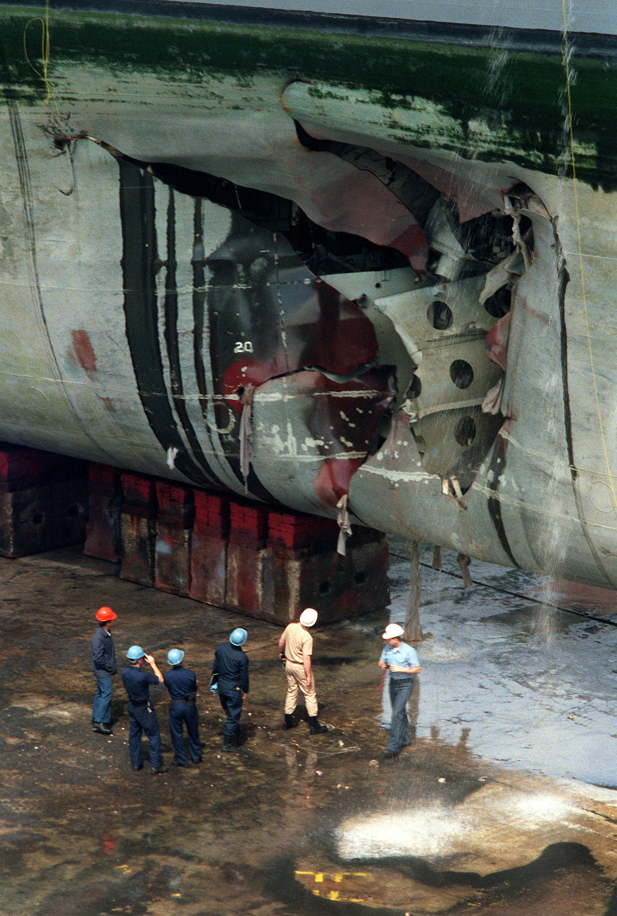 Damage to USS Tripoli after striking a mine. 1991, Gulf War. [2022x3000] (xpost from r