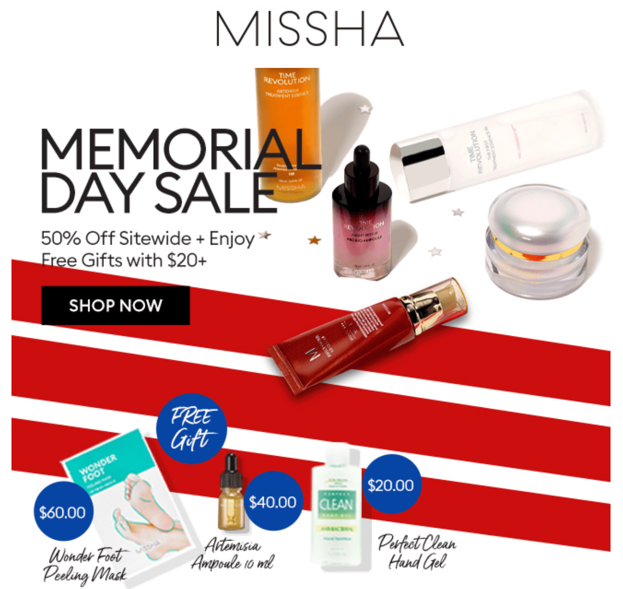 (US) MISSHA Memorial Day Sale 50 Off Sitewide + Free GWP's 20, 40