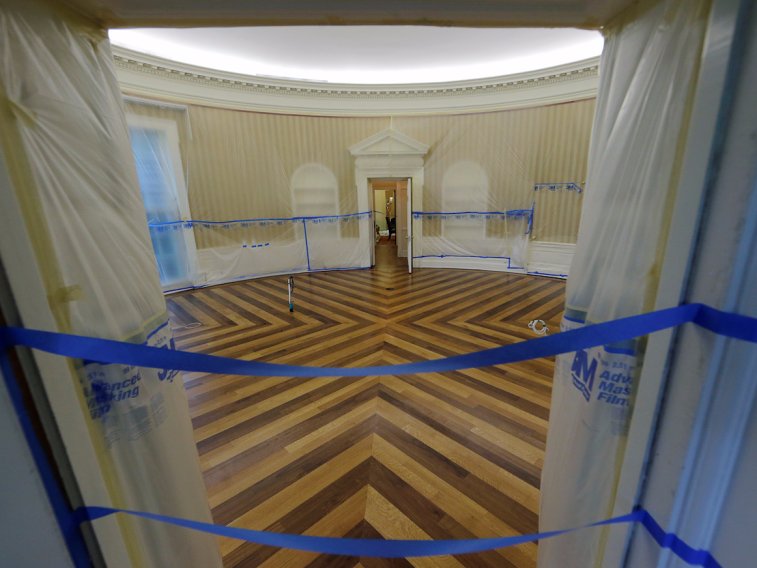 The White House Oval Office without any furniture/carpet r/pics
