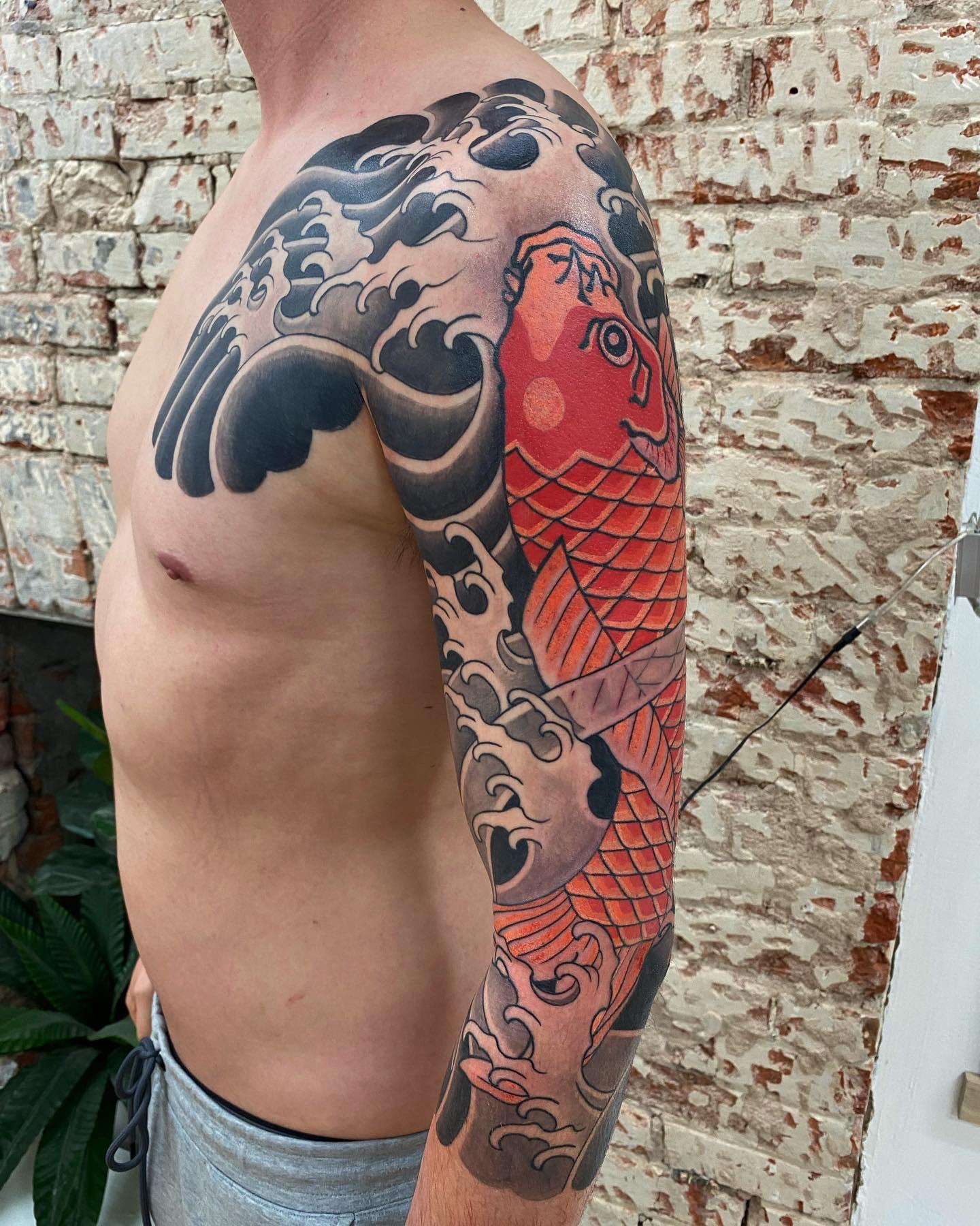 Completed Koi Sleeve; Aaron Ball (@Aaronballtattoo), Unseen Tattoo, Adelaide, Aus : R/Irezumi 1800_x_1440_jpg