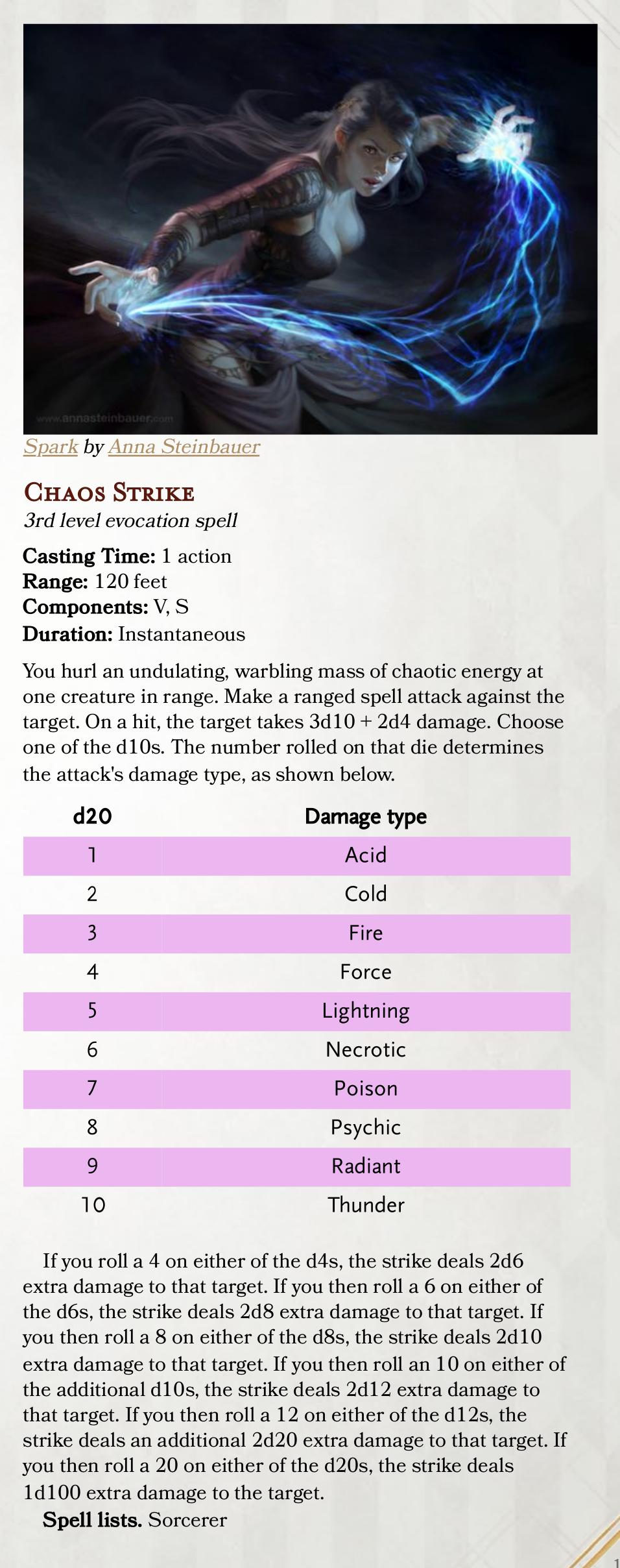 Chaos Strike (v.2) a 3rd level sorcerer spell DnDHomebrew