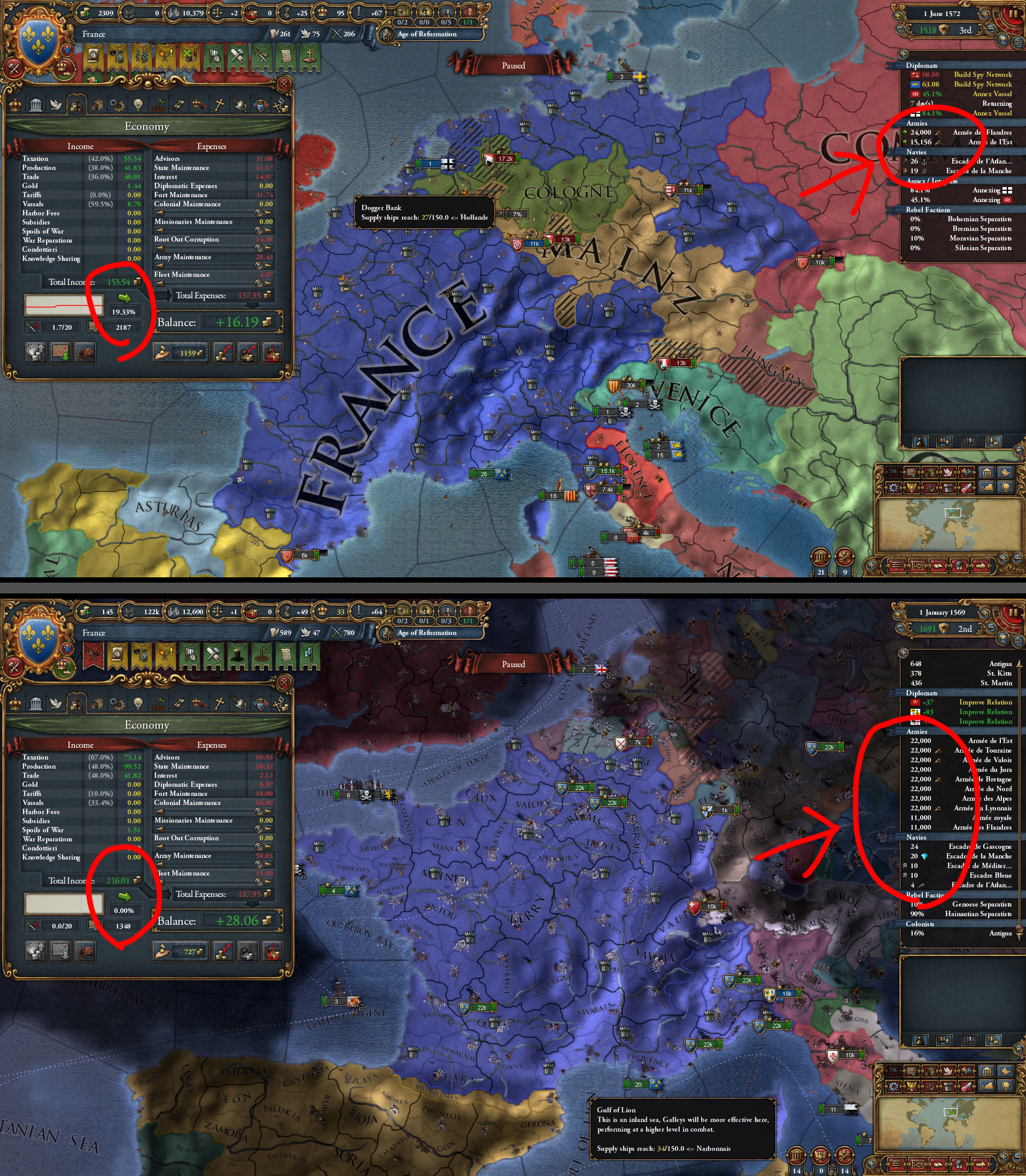 Conquer all of the HRE by 1570 or play tall. Which France is the