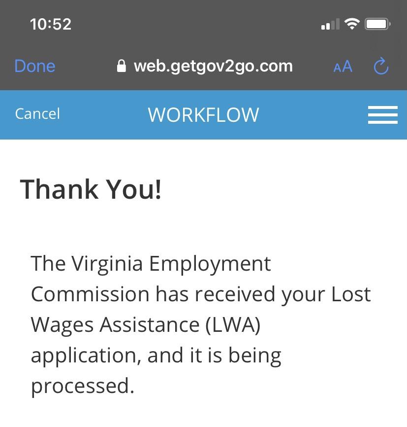 [VIRGINIA] received an email today from Gov2Go about the LWA assistance