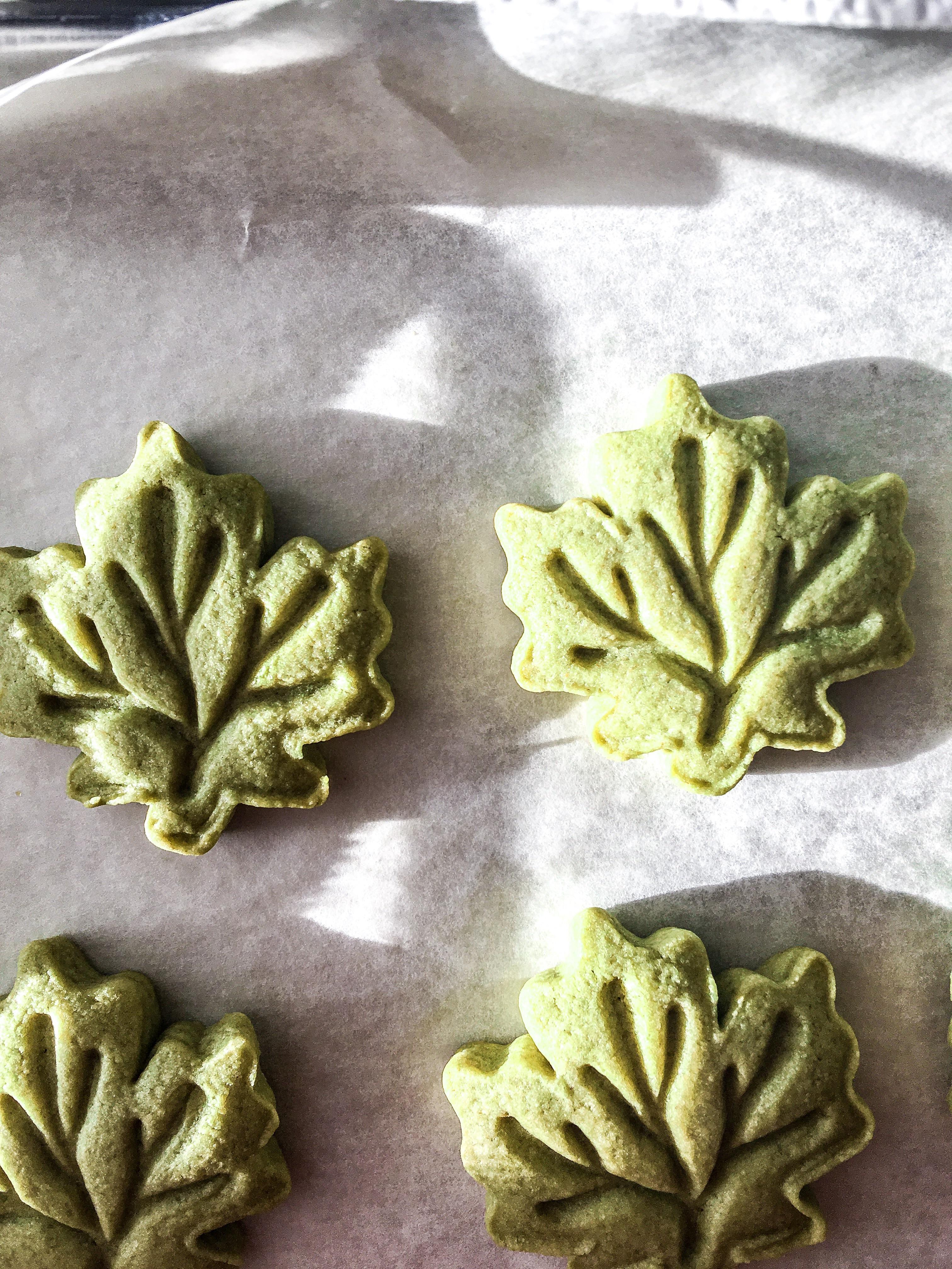 Green leaf sugar cookies, colored with matcha powder r/Baking