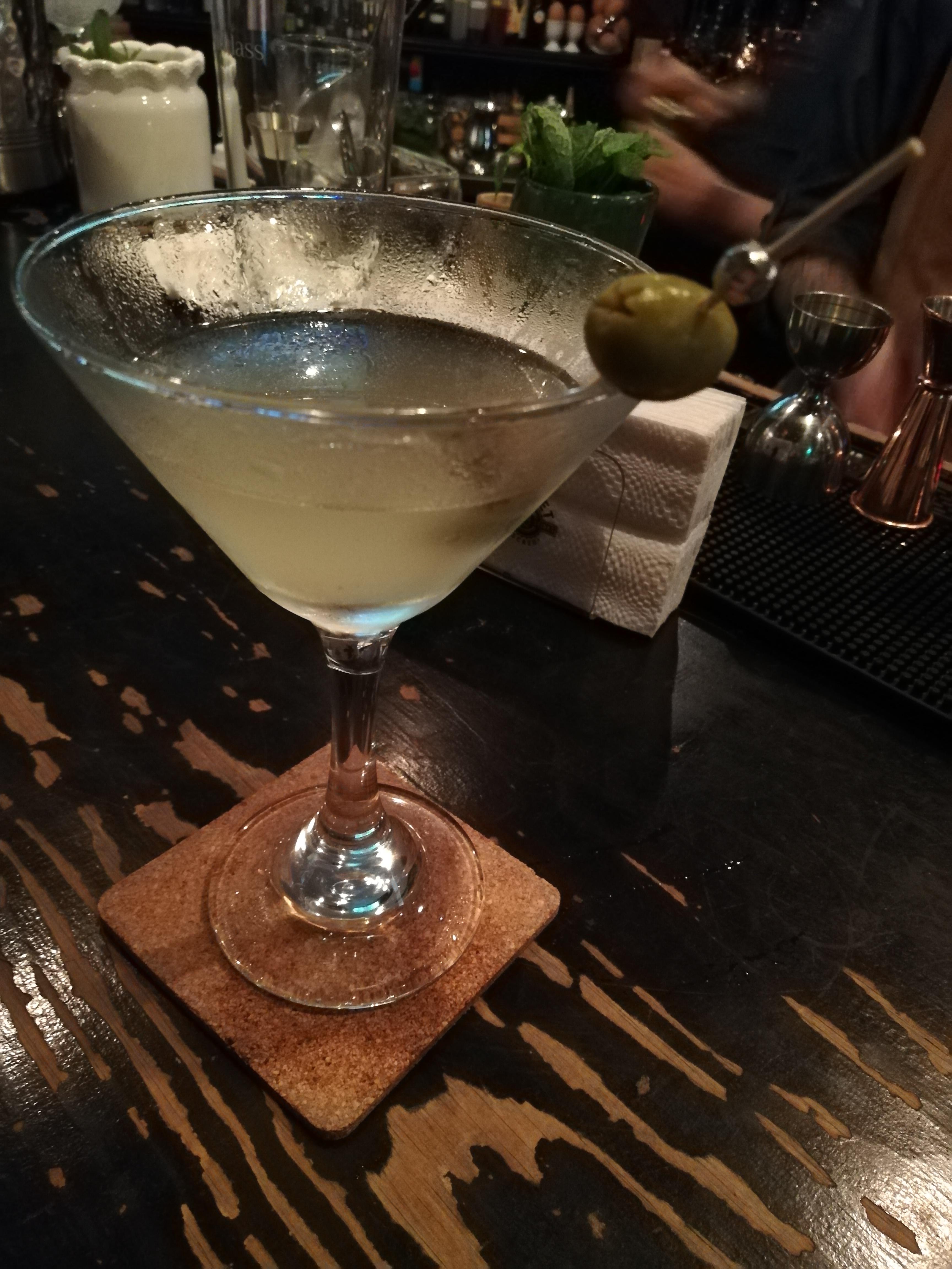 Martyn Miller's gin dirty Martini, with a dash of homemade dry vermouth