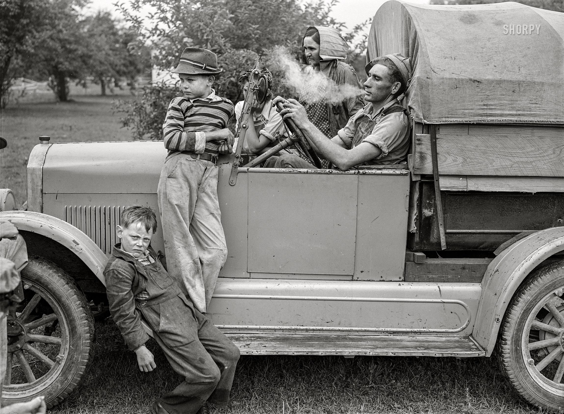 July 1940. Berrien County, Michigan. "Cherrypicking season. Family of