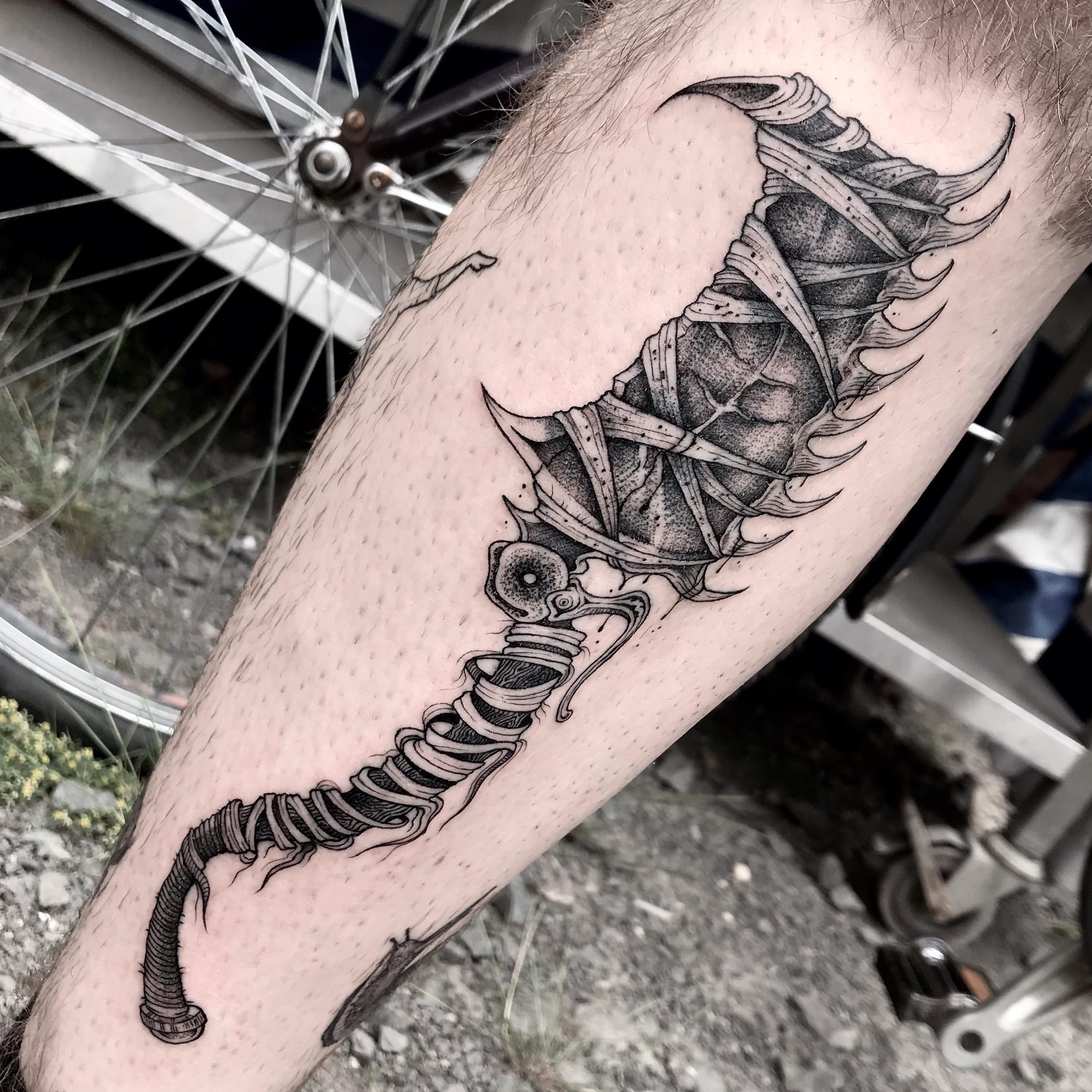 Saw cleaver tattoo done for fellow hunter. r/bloodborne