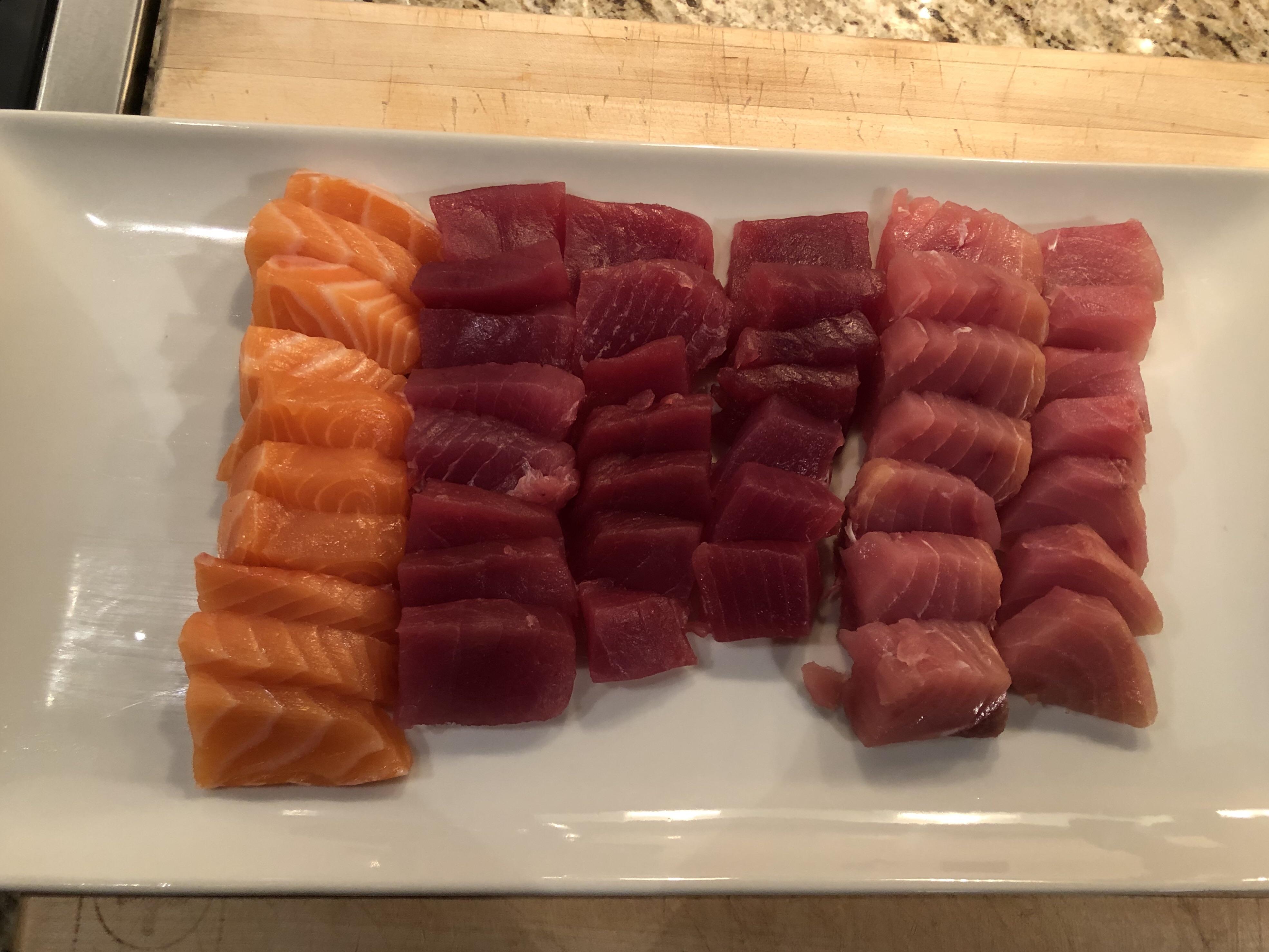 Atlantic salmon, yellowfin tuna and Hawaiian opah, all from Dirks Fish