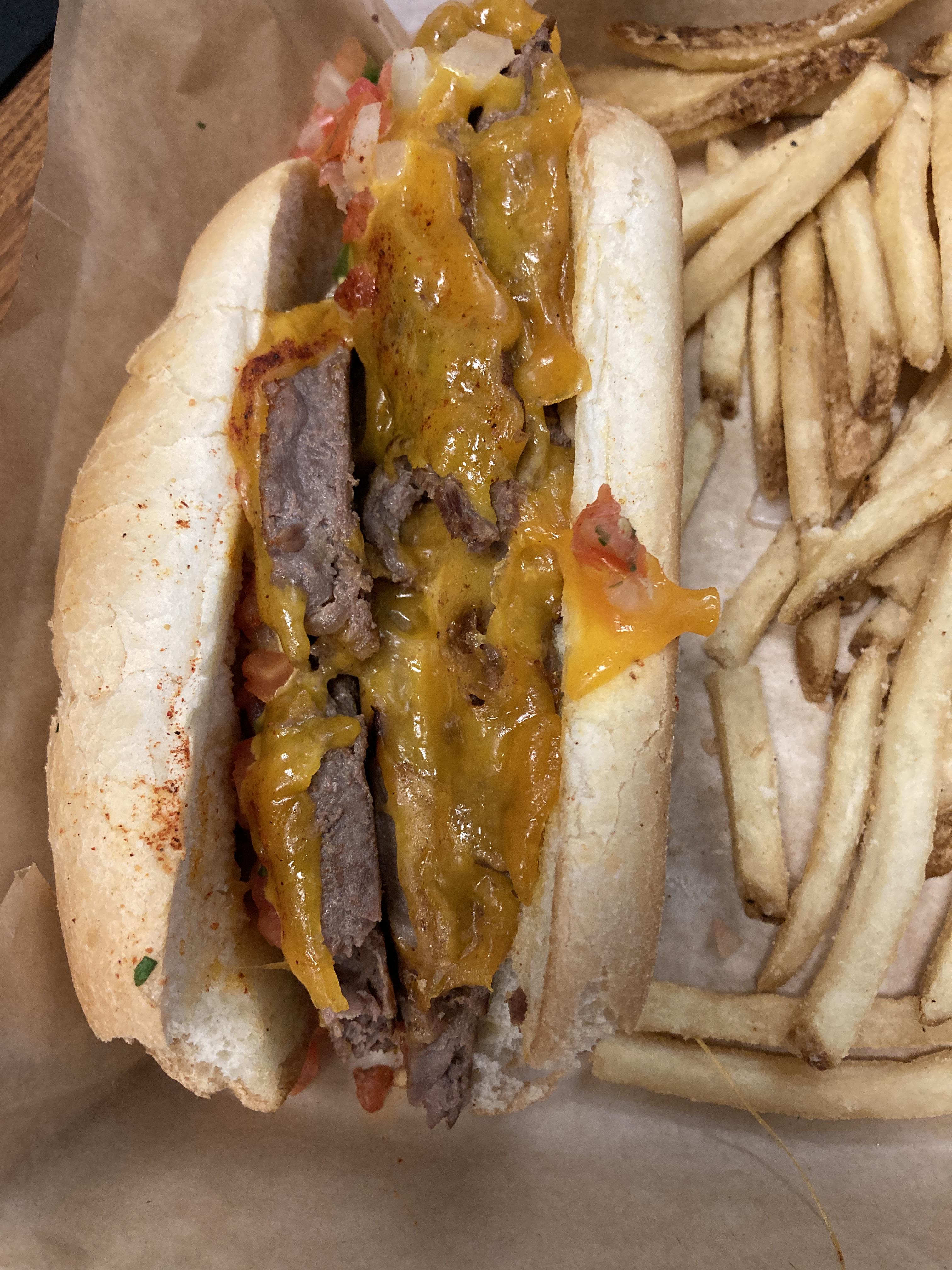 Philly Cheesesteak from a popular buffalo wing restaurant. Their