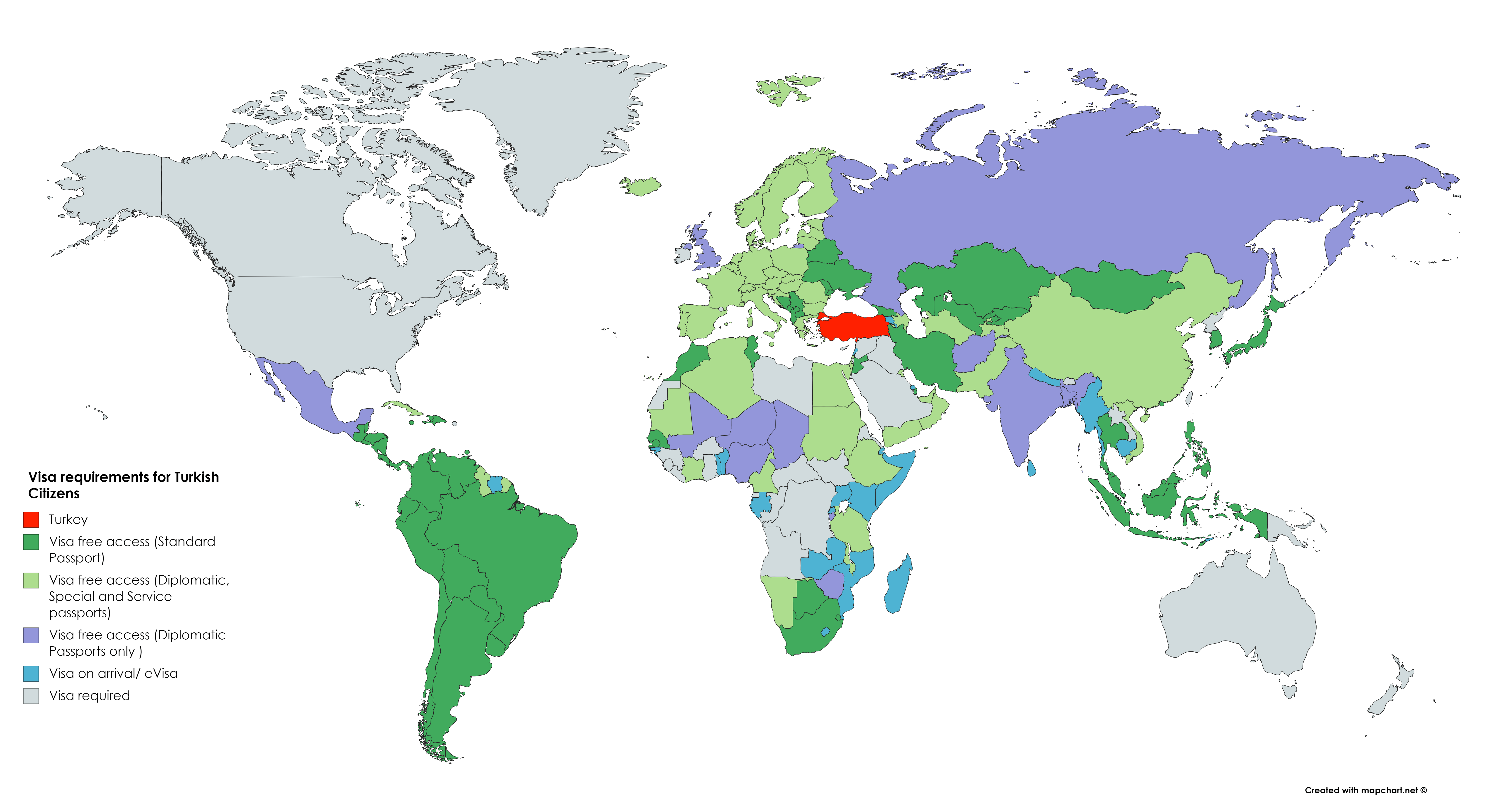 Visa requirements for Turkish Citizens by Passport Type [6460 x 3480