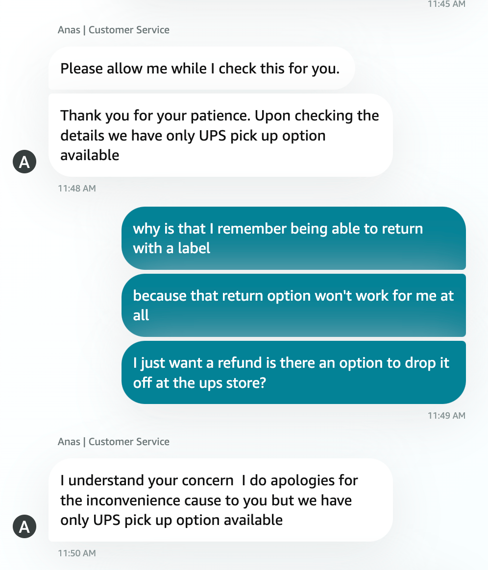 Amazon only offering UPS pickup and not offering to print a label like