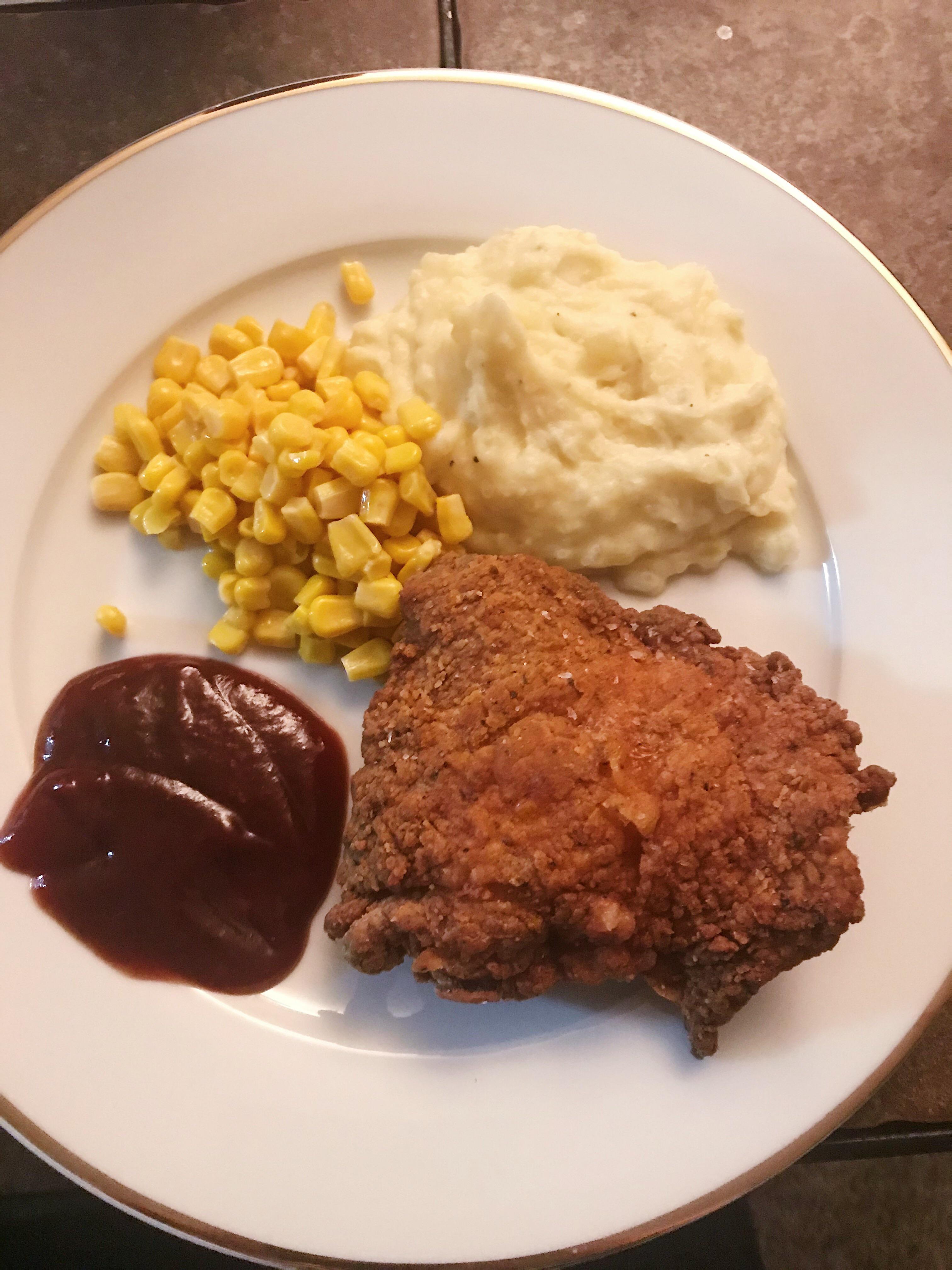 I made Kenji LopezAlt’s southern fried chicken from The Food Lab, mashed potatoes, buttered