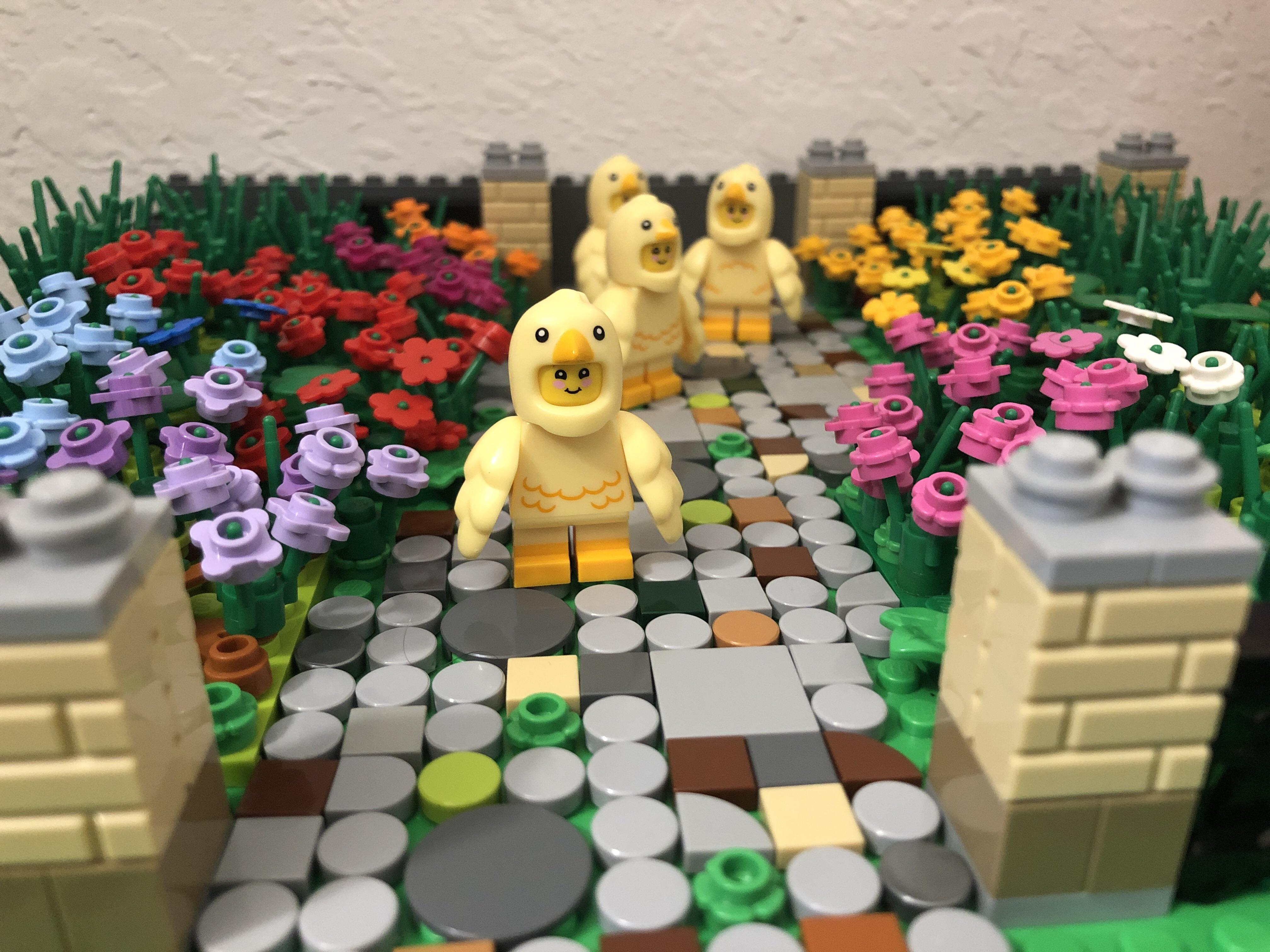 Letting the chicks play in the flower garden. r/lego