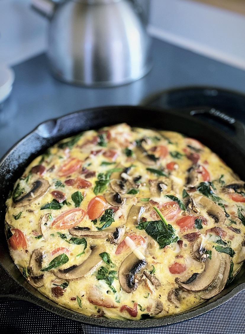 Bacon, spinach, and mushroom frittata r/tonightsdinner