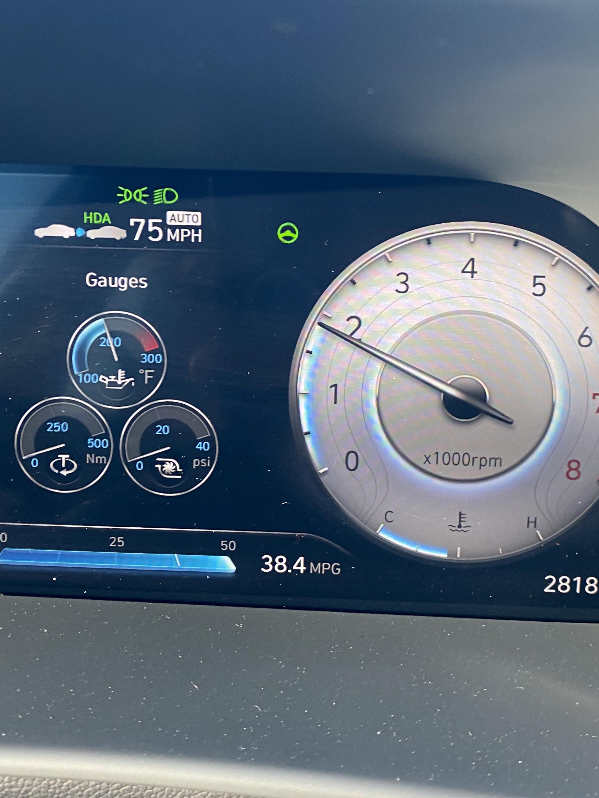 80 miles cruising at 75 in HDA. Pretty good MPG for a sonata N line