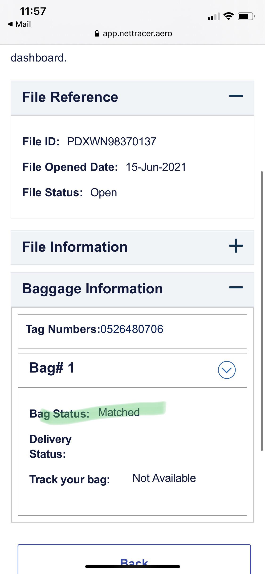 Anyone know what “Bag Status Matched” means? It said this almost instantly an hour after I